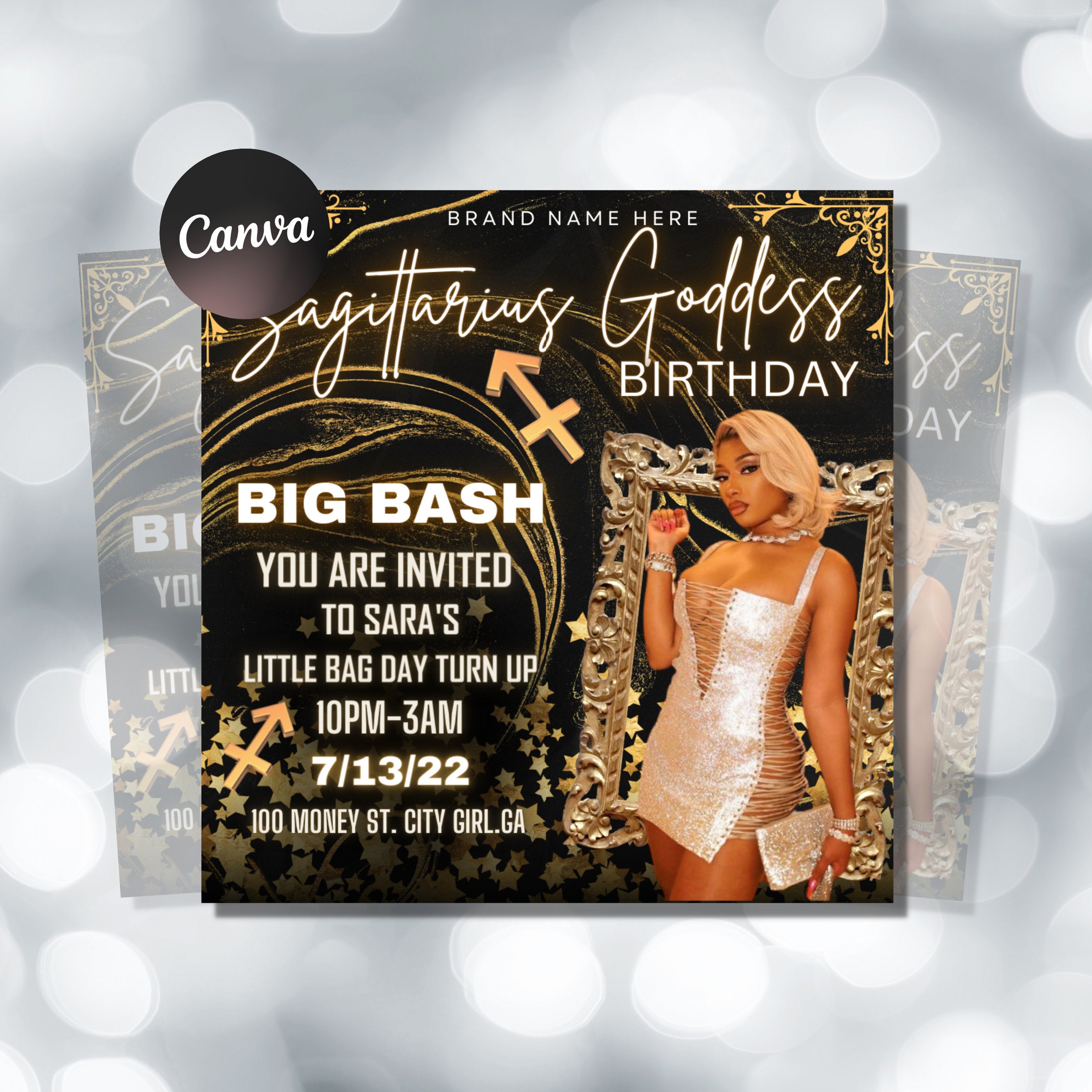 Sagittarius Birthday Flyer, Birthday Template, Birthday Girl, Party Flyer, Celebration Flyer, Birthday Event, Birthday Invite, Sagittarius