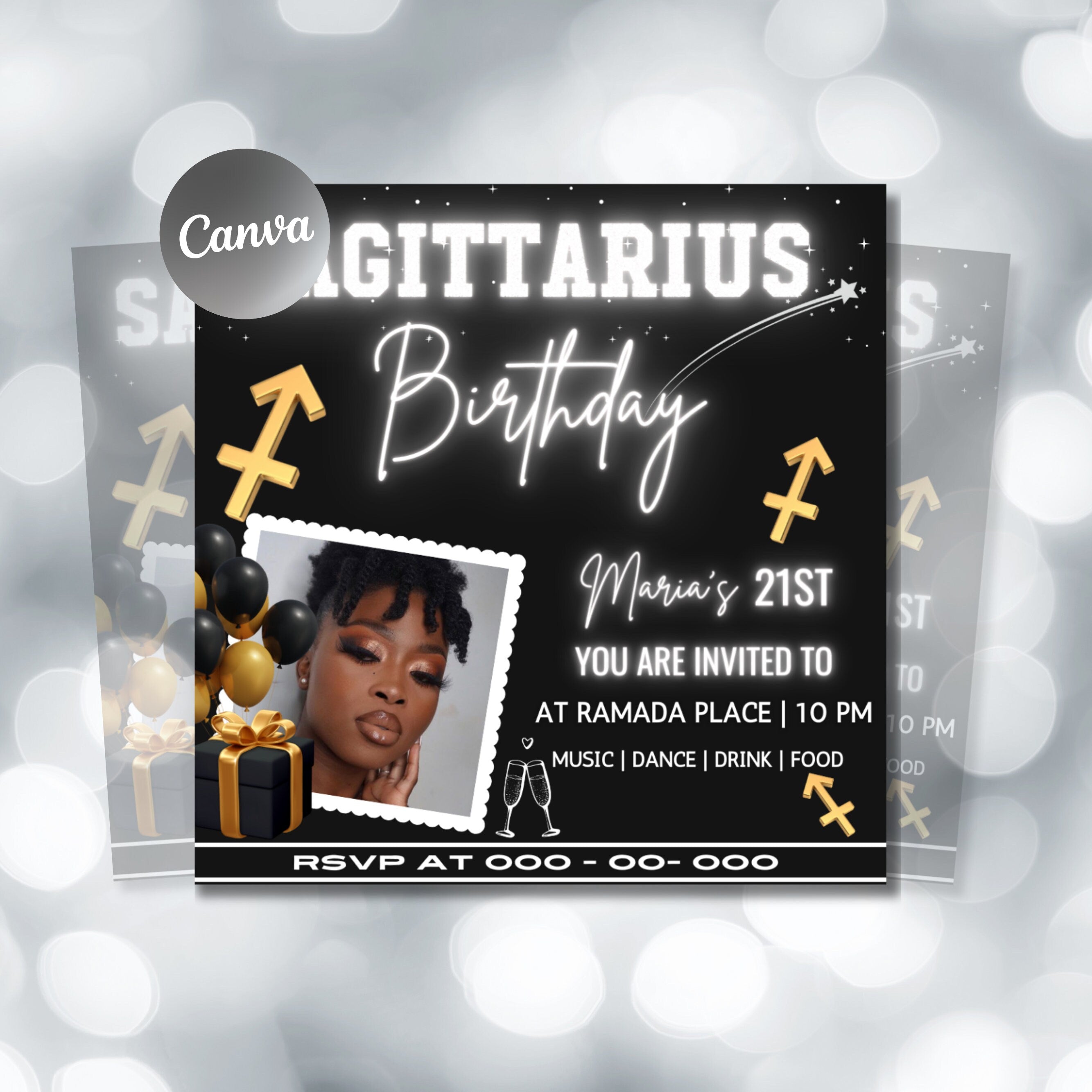 Editable Sagittarius Birthday Flyer, Birthday Template, Birthday Girl, Pink Birthday Flyer, Sagittarius, Party Flyer, Celebration Flyer