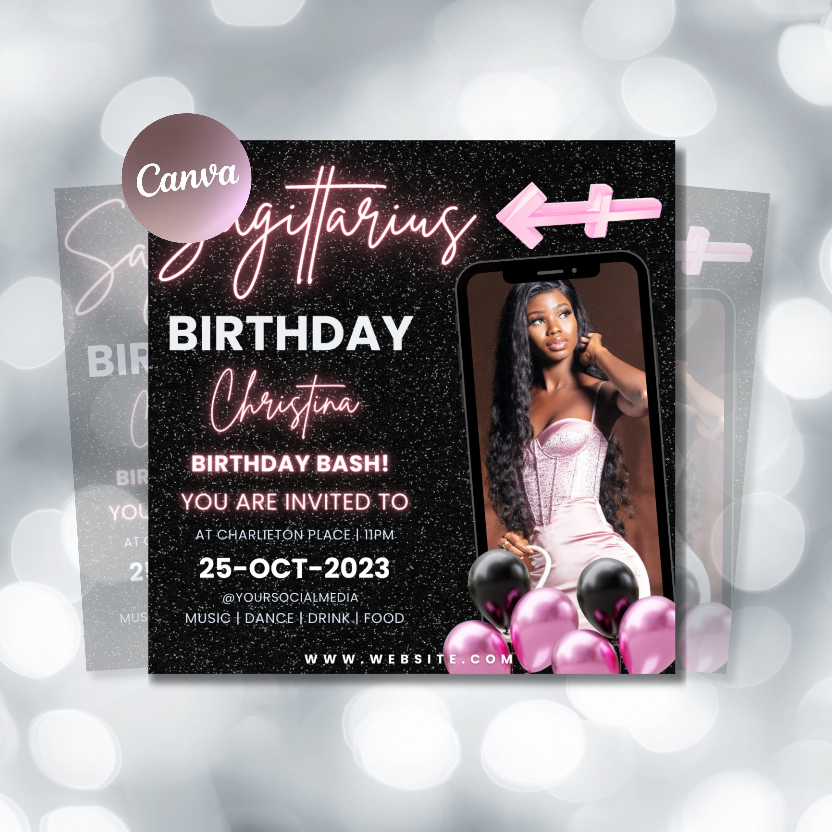 Sagittarius Birthday Flyer, Sagittarius Birthday Invitation, Birthday Flyer, Sagittarius Bash Flyer, Birthday Flyer Template For Woman