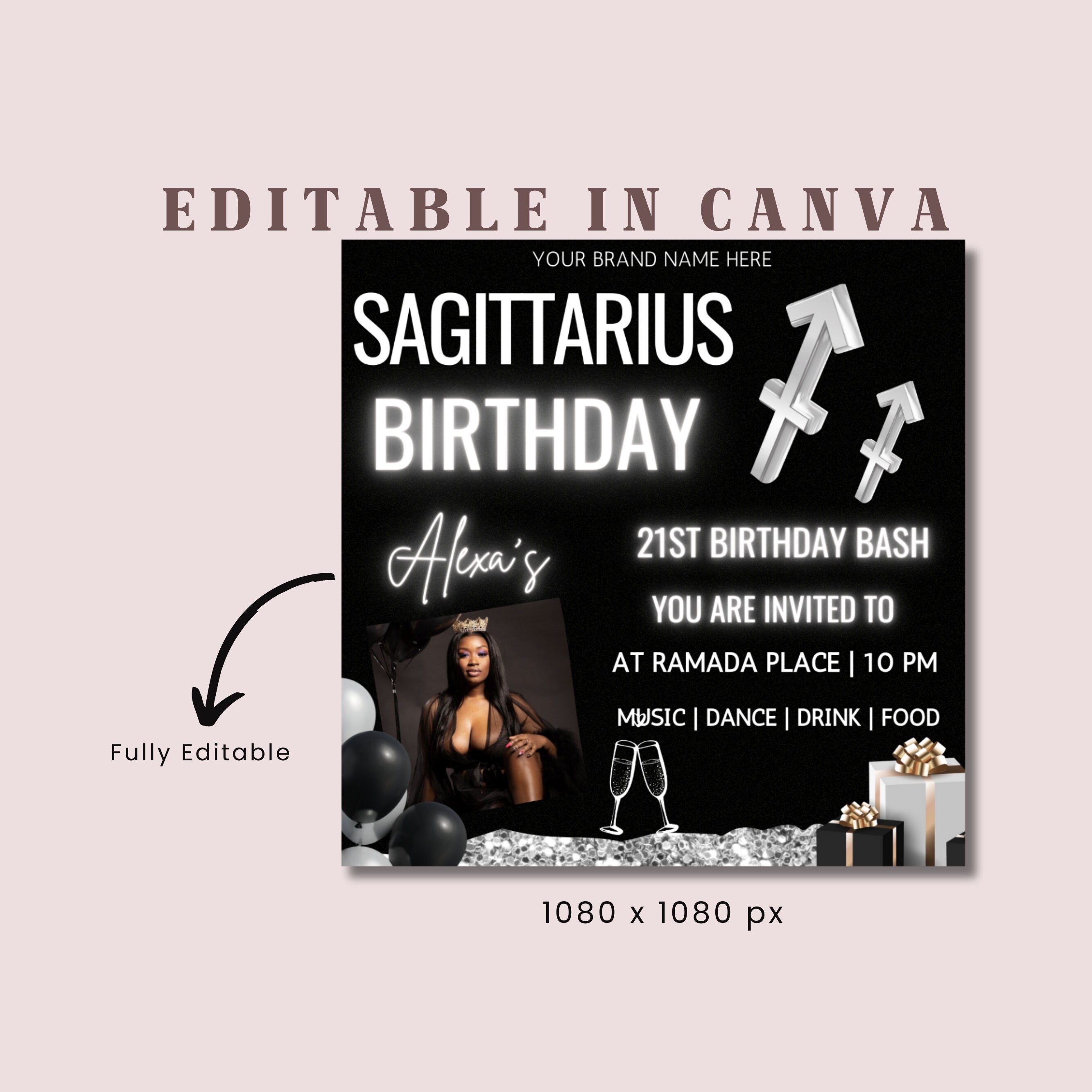 Sagittarius Birthday Flyer, Birthday Template, Birthday Girl, Party Flyer, Celebration Flyer, Birthday Event, Birthday Invite, Sagittarius