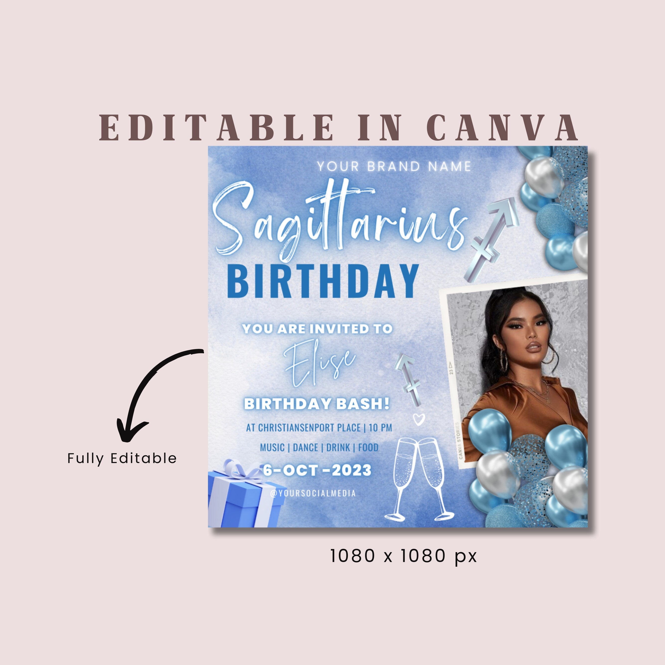 Sagittarius Birthday Flyer, Birthday Template, Birthday Girl, Party Flyer, Celebration Flyer, Birthday Event, Birthday Invite, Sagittarius