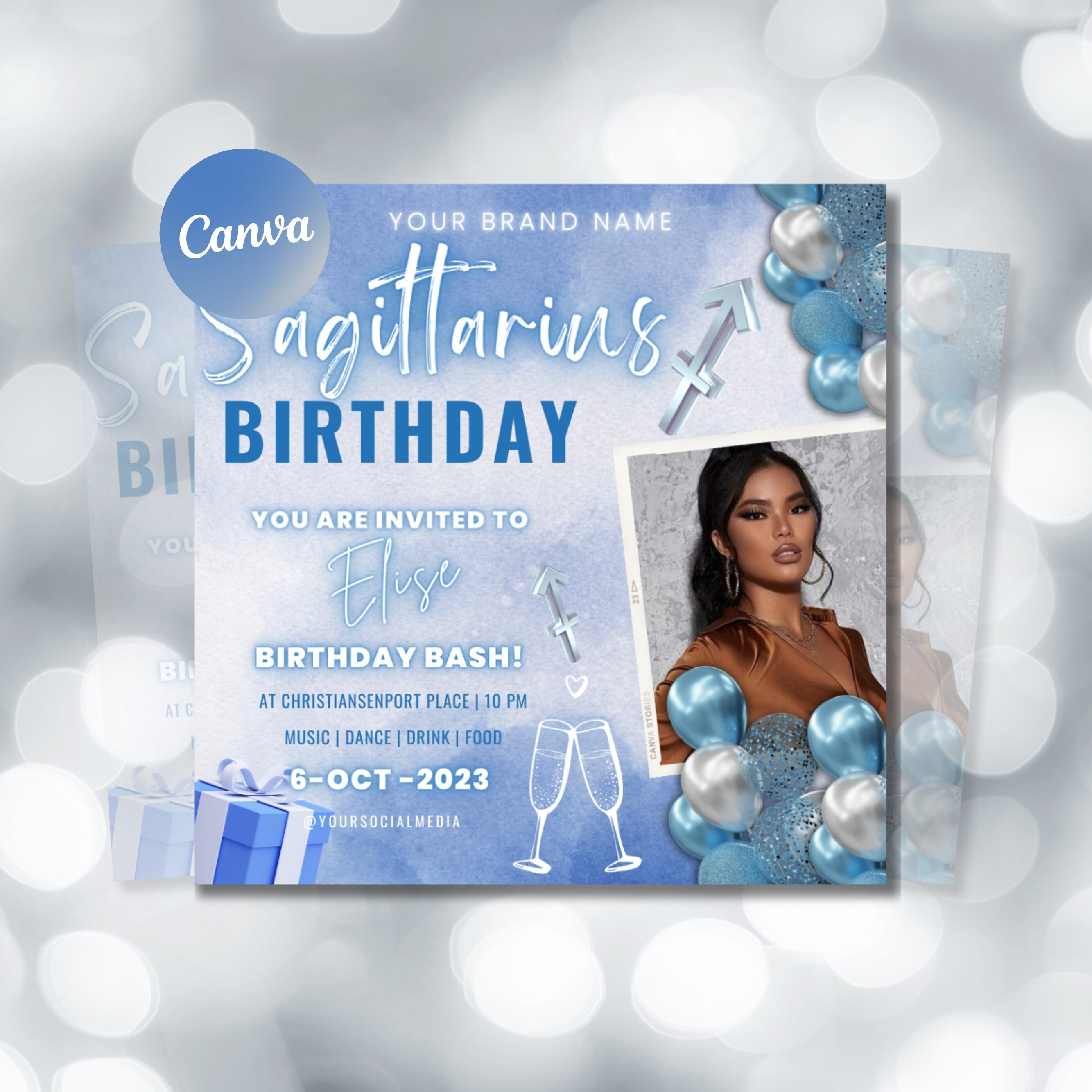 Sagittarius Birthday Flyer, Birthday Template, Birthday Girl, Party Flyer, Celebration Flyer, Birthday Event, Birthday Invite, Sagittarius