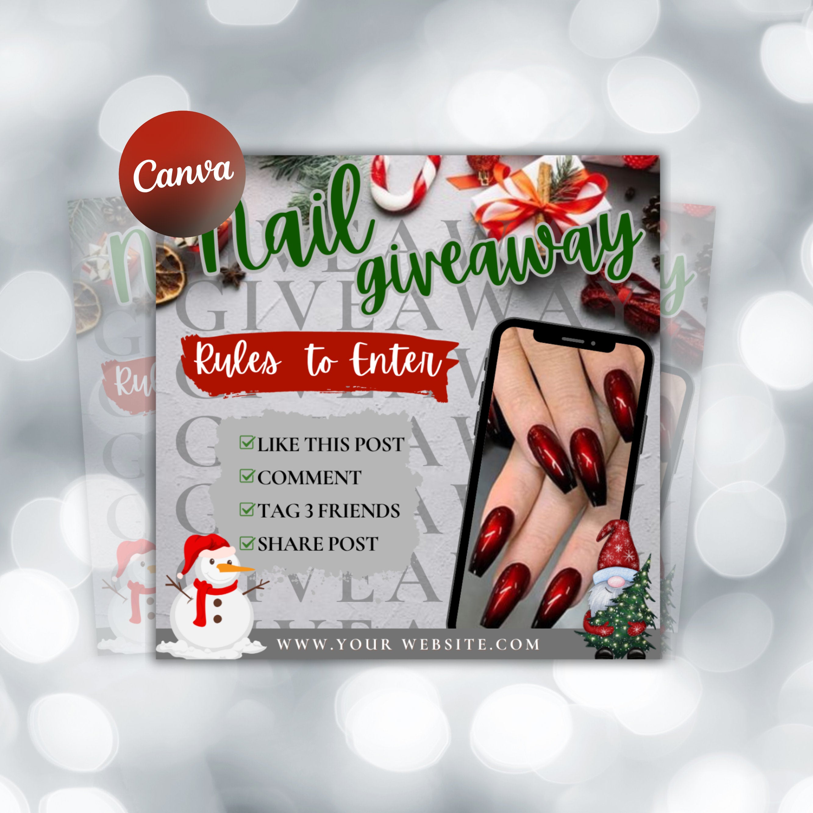 Christmas Giveaway Flyer, Nail Flyer Marketing, Beauty Flyer, Social Media Flyer, Editable Post, Holiday Nail Giveaway Flyer