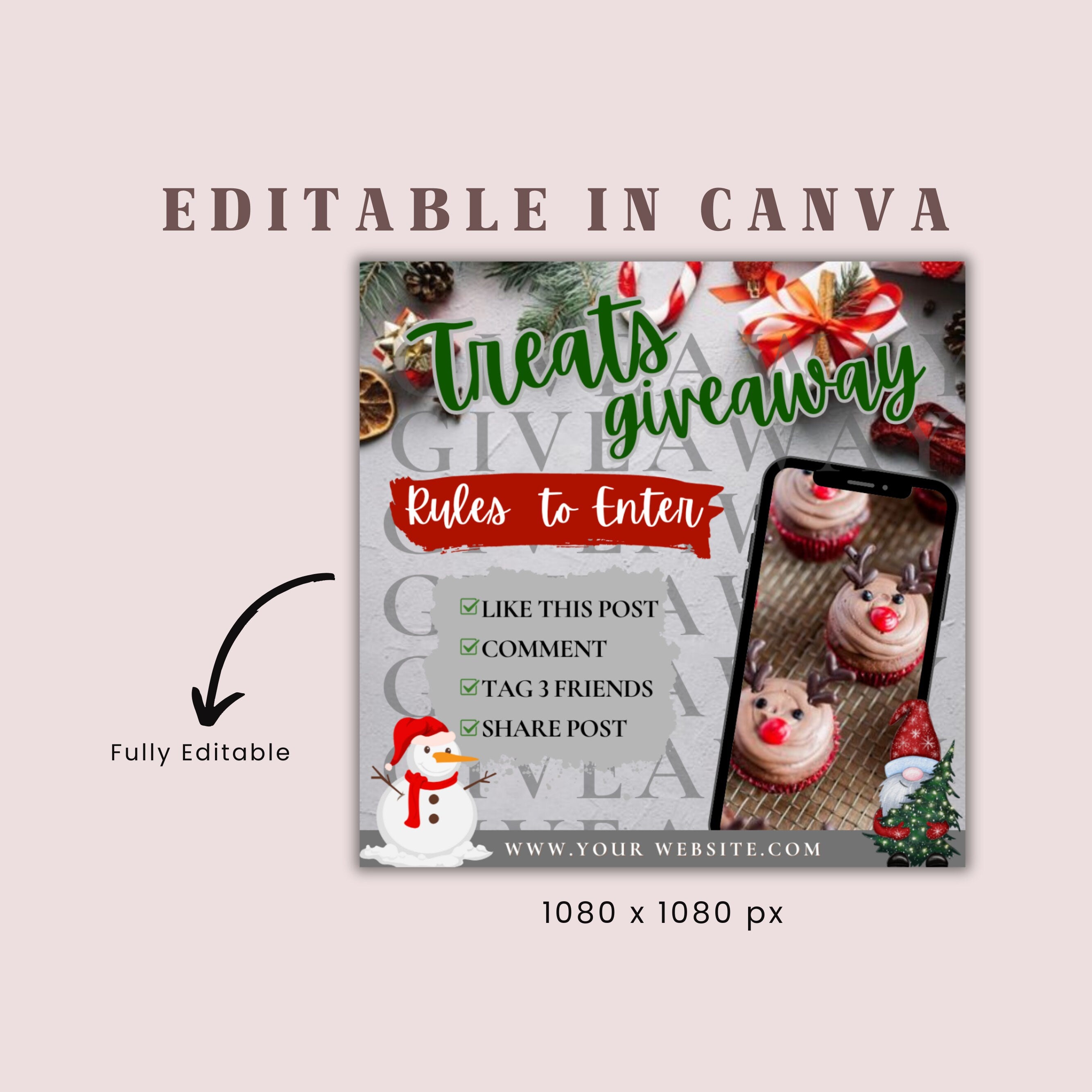 Christmas Treats Giveaway Flyer, DIY Canva Template, Sweets and Treats Giveaway, Social Media Giveaway Post, Instagram Flyer, Instagram Post