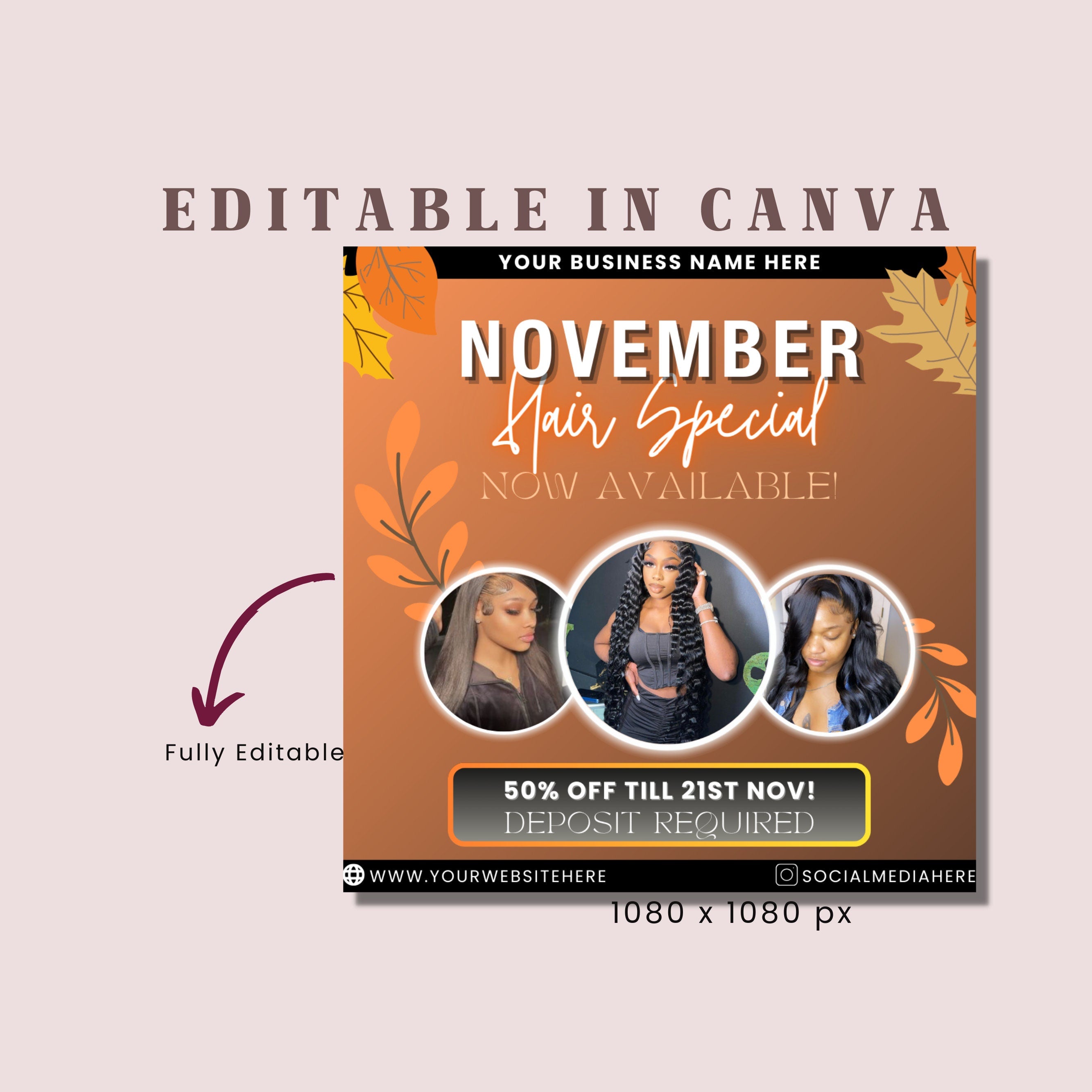 November Booking Flyer, Thanksgiving Booking Flyer, Hair Deals Flyer, Makeup Flyer, Hair Flyer, Nail Tech Flyer, Book Now Flyer