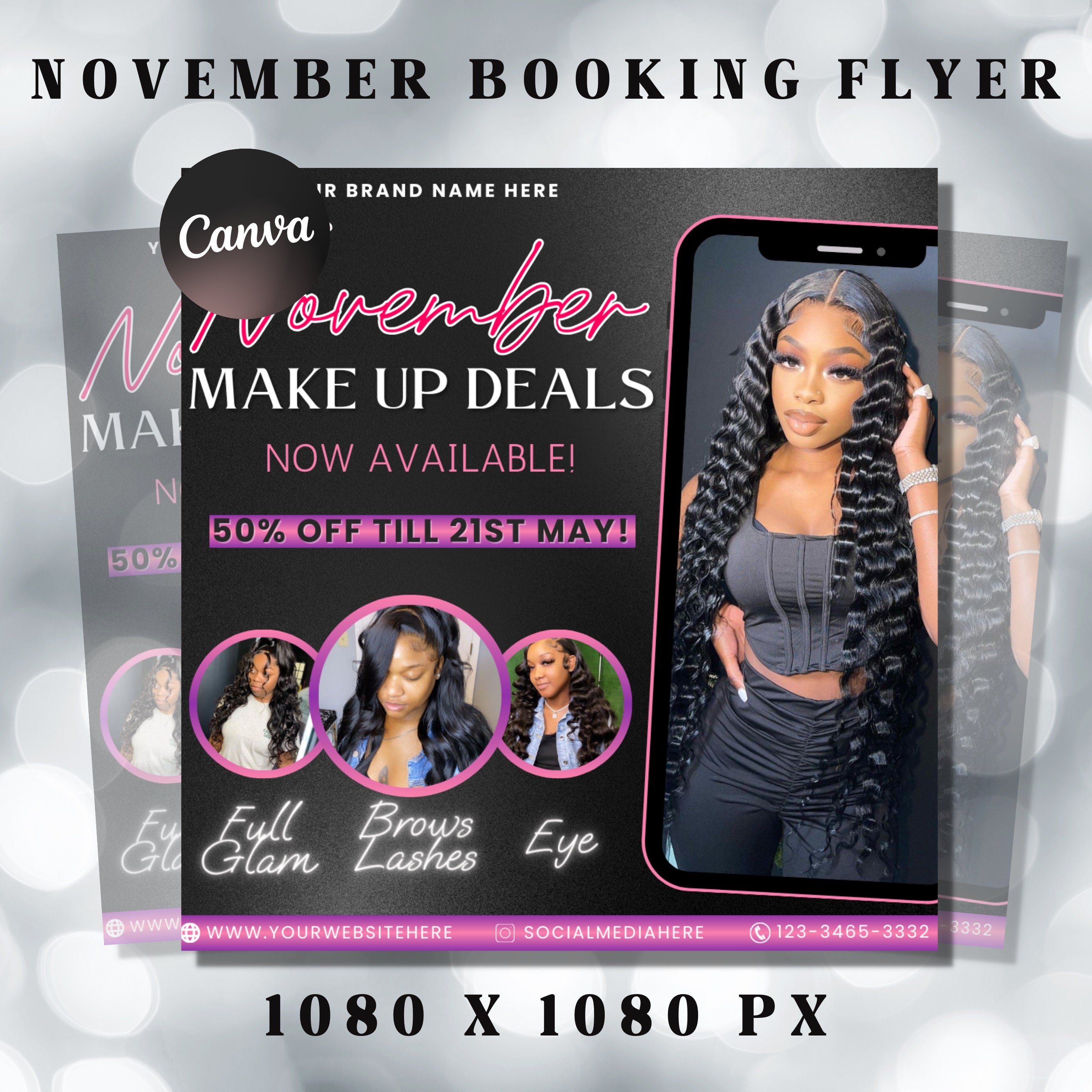 November Booking Flyer, Fall Makeup Deals Flyer, Now Booking November, Thanksgiving Booking Flyer, Book Now Appointments, Canva Template