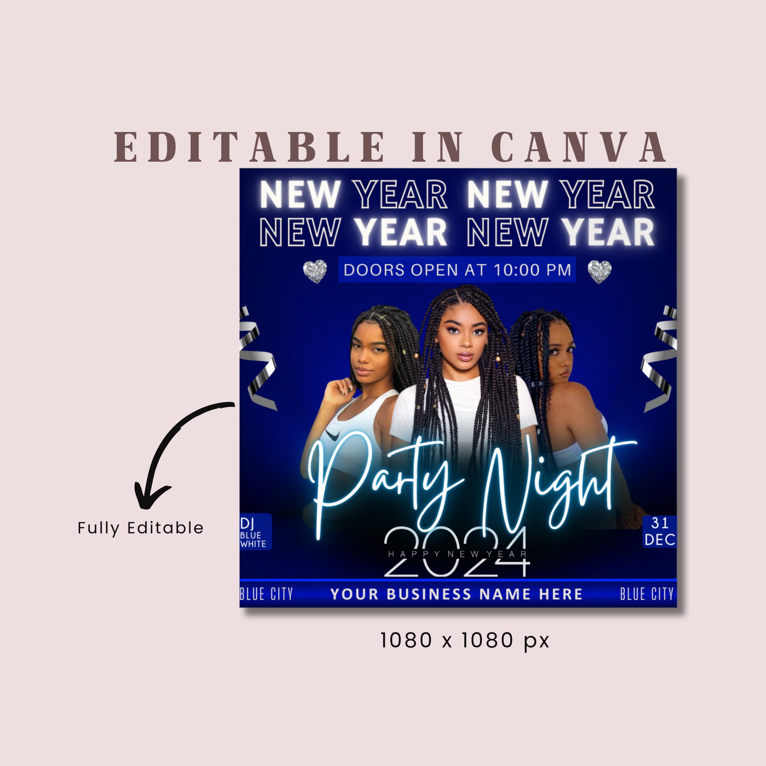 New Years Flyer 2024, New Years Invite, Happy New Year Flyer, Promotion Flyer Template, Holiday Flyer, Hair Flyer, Social Media Flyer