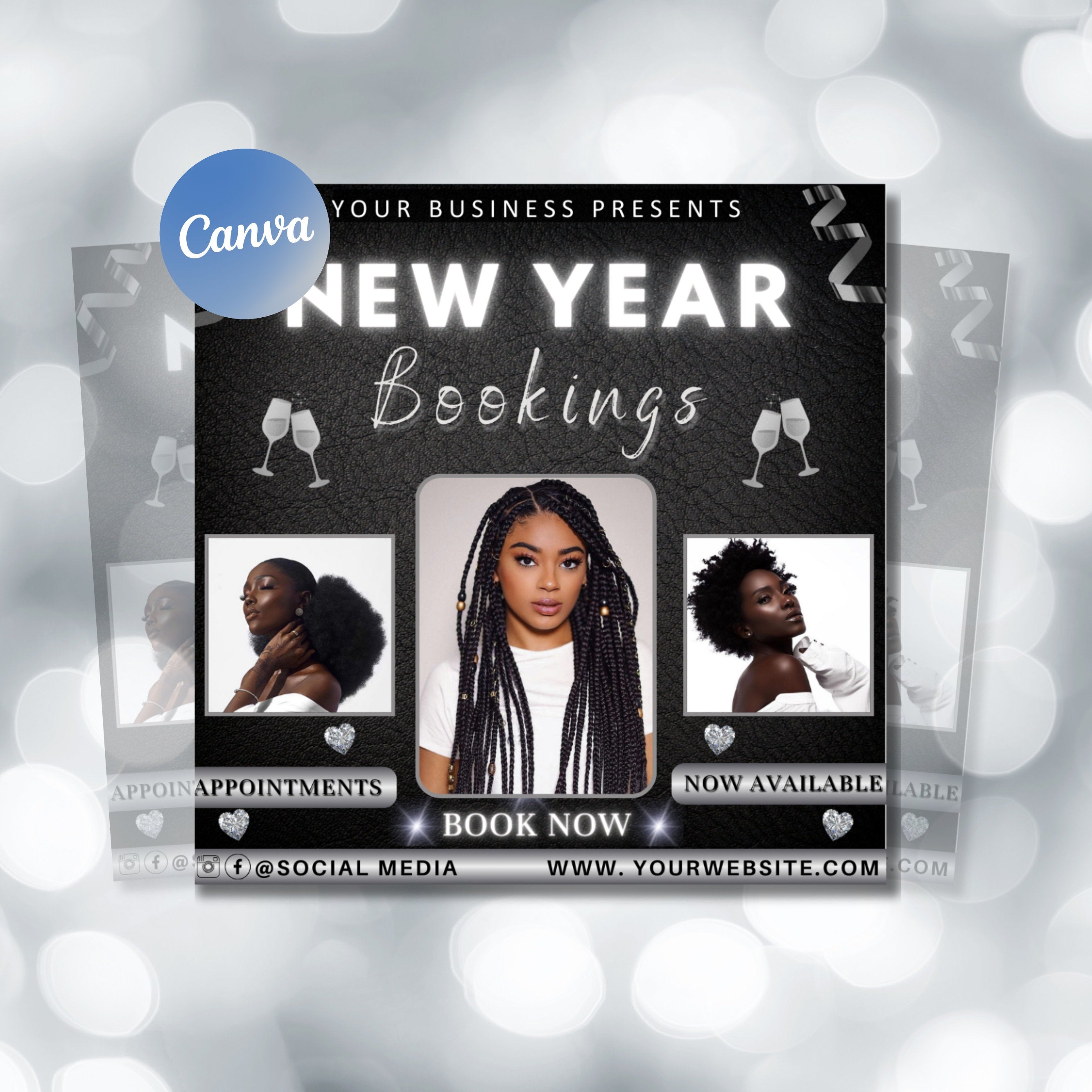 New Year Booking Flyer, Booking Flyer Hairstylist, New Years Invite, Holiday Flyer, Booking Flyer, Hair Flyer, Lash Flyer Social Media Flyer