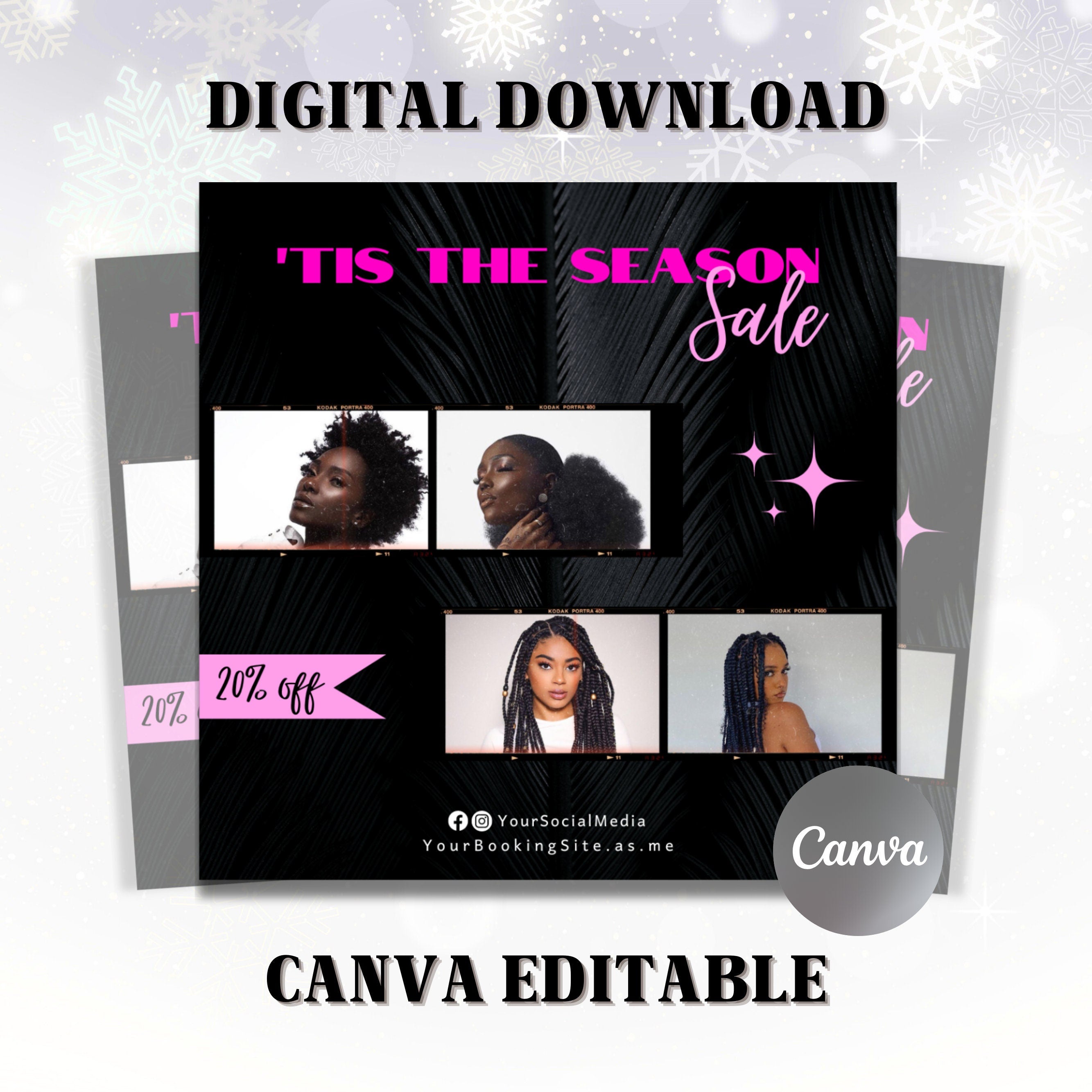 Tis the Season Sale Flyer, DIY Holiday Sale Flyer, December Appointments, Christmas Sale, Hair, Lashes, Nails, Editable Canva Template