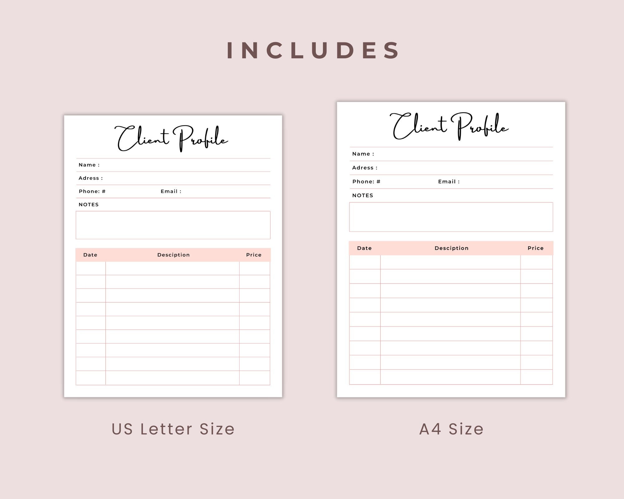 Printable Client Profile Template, Customer Profile, Customer information, client book, business tracker, client tracker