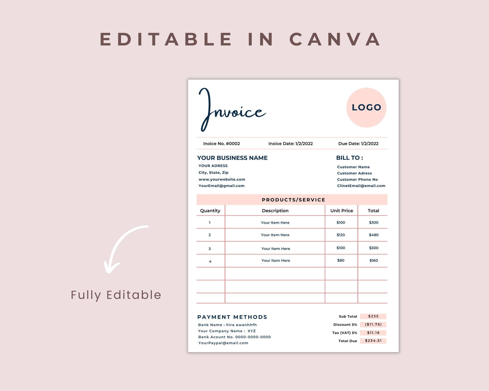 Digital Invoice Template, Invoice Template Editable, Receipt Templates, Business Receipt, Invoice Receipt, Business Invoice