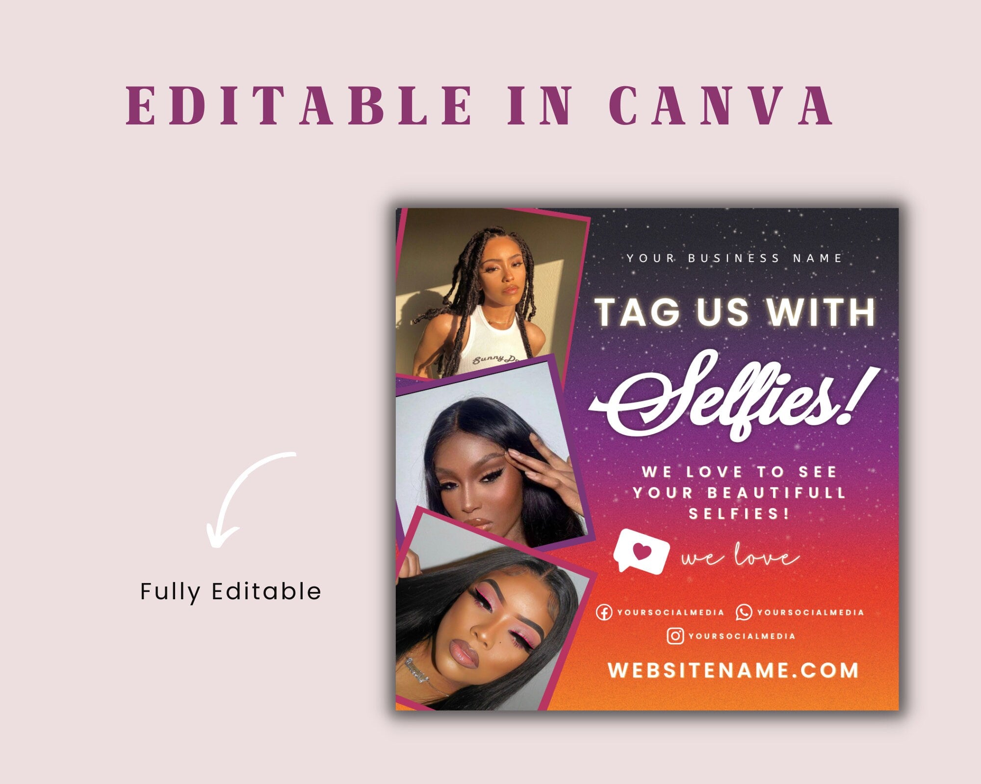 Tag Us In Your Selfie Flyer, Branding Selfies Instagram Editable Template