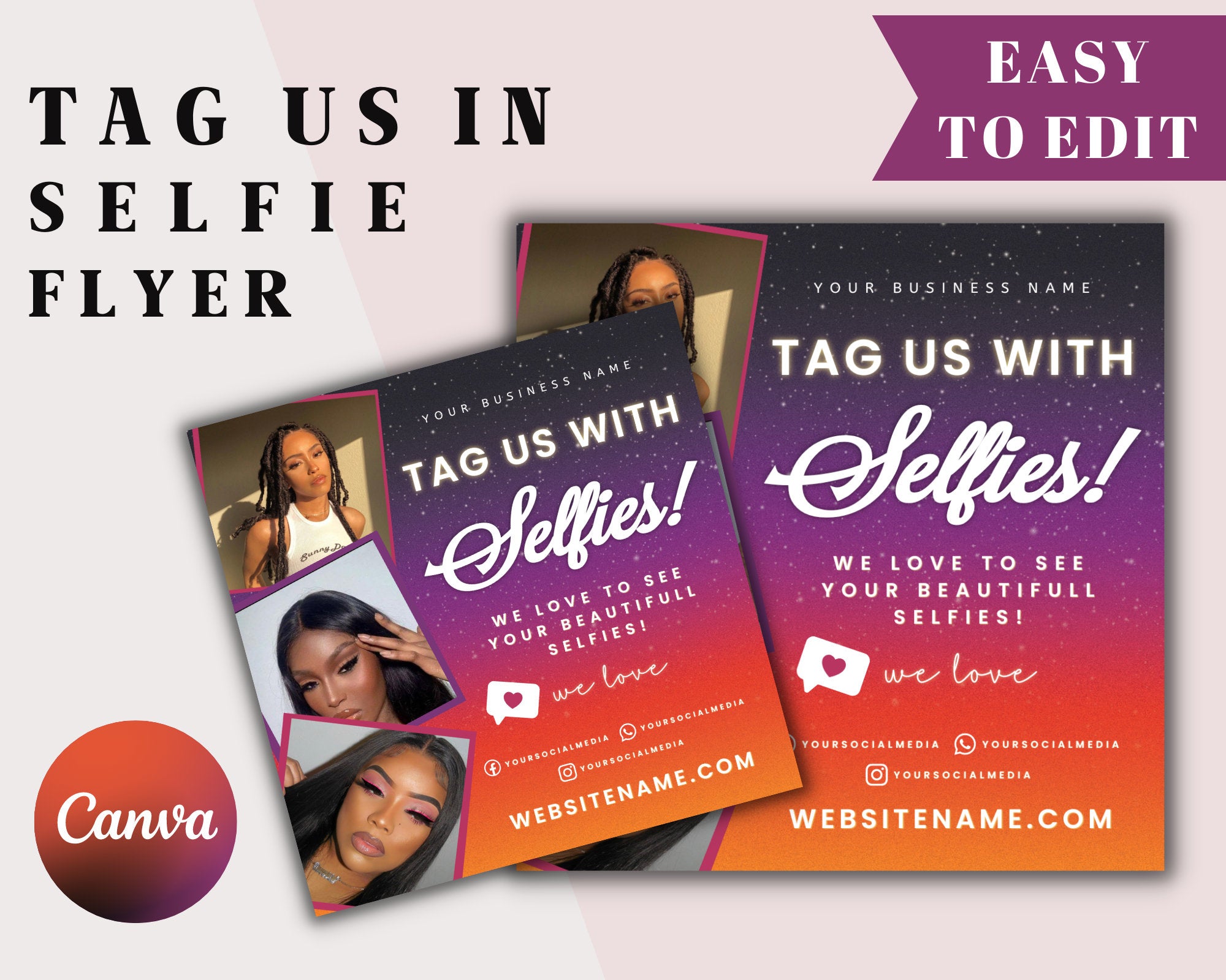 Tag Us In Your Selfie Flyer, Branding Selfies Instagram Editable Template