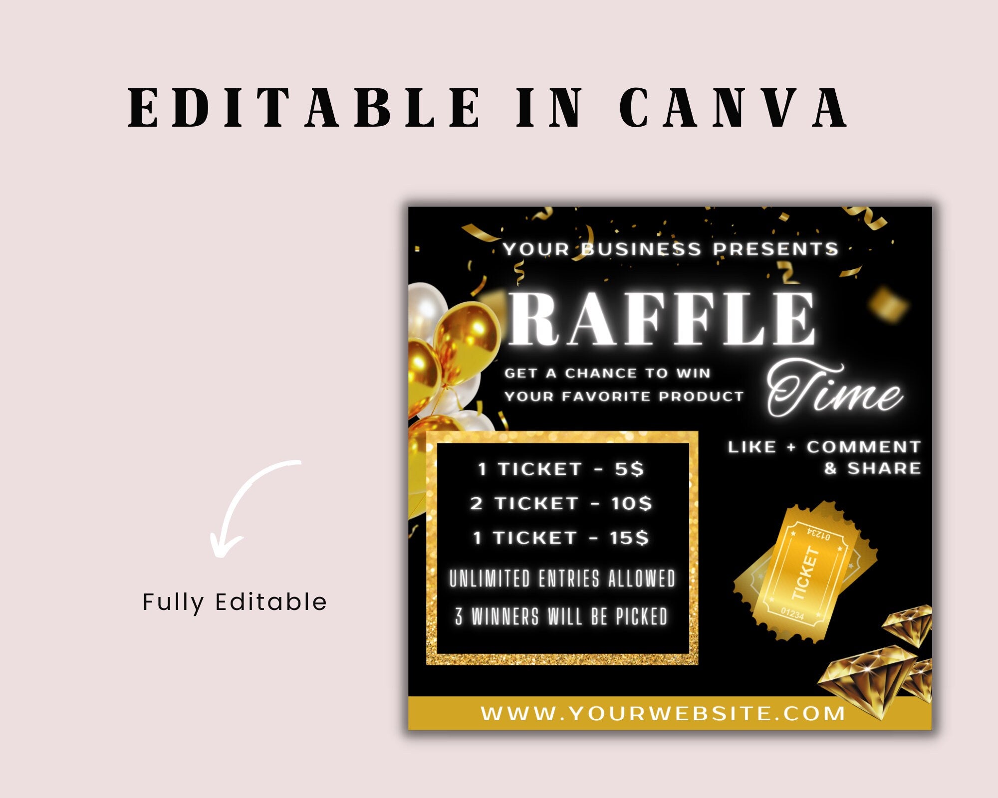 Raffle Ticket Template, Flyer Template, Instagram Flyer, Hair Raffle Flyer, Logos and Branding, Business Flyer, Nail Raffle Flyer