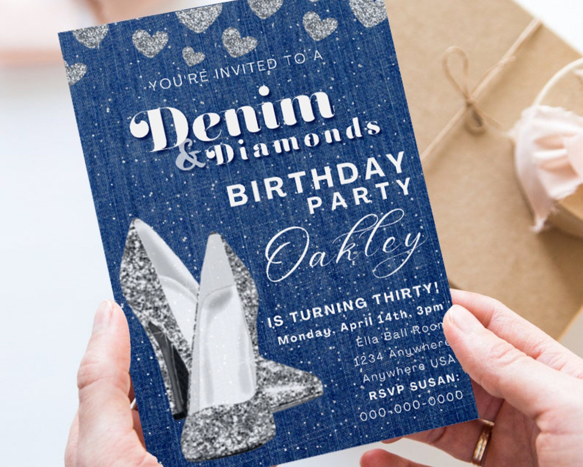 Denim And Diamond Invite, Blue Jeans, Party, Bling Fling, Invitations, Editable, Denim Diamonds, Ladies Night Out, Birthday Invitation