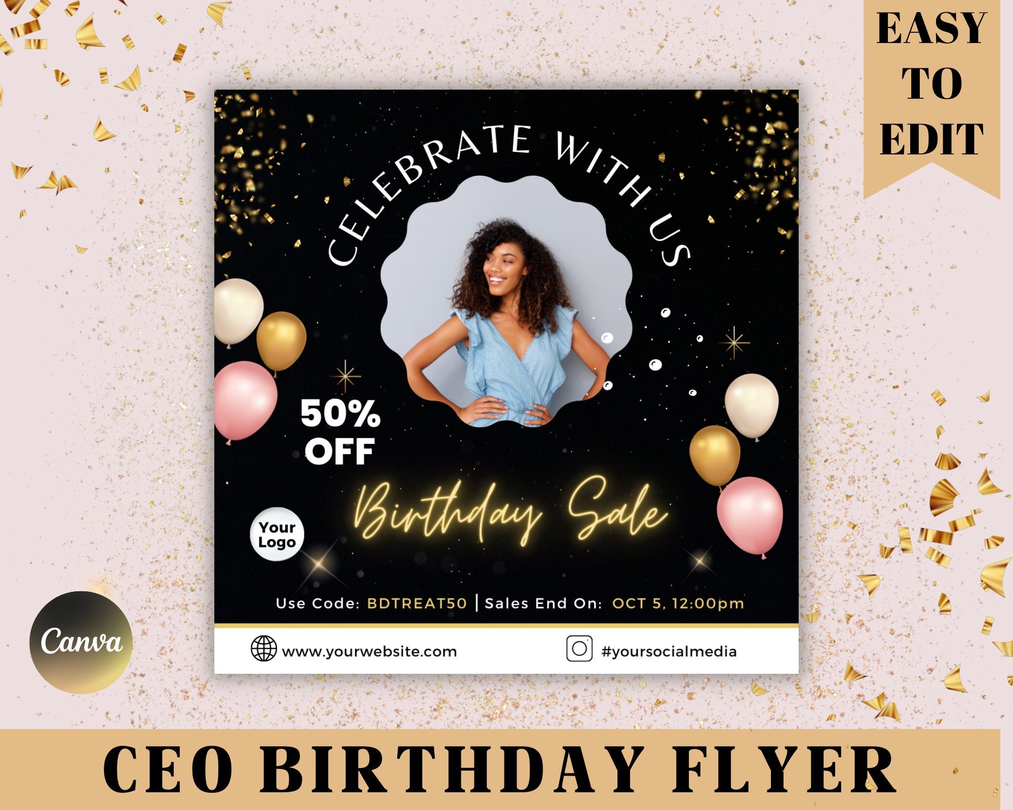 Birthday Sale Flyer, Sale Flyer, Flyer Design, Owner Birthday Flyer, Hair Flyer, Business Flyer, Birthday Event Flyer, Celebration Flyer