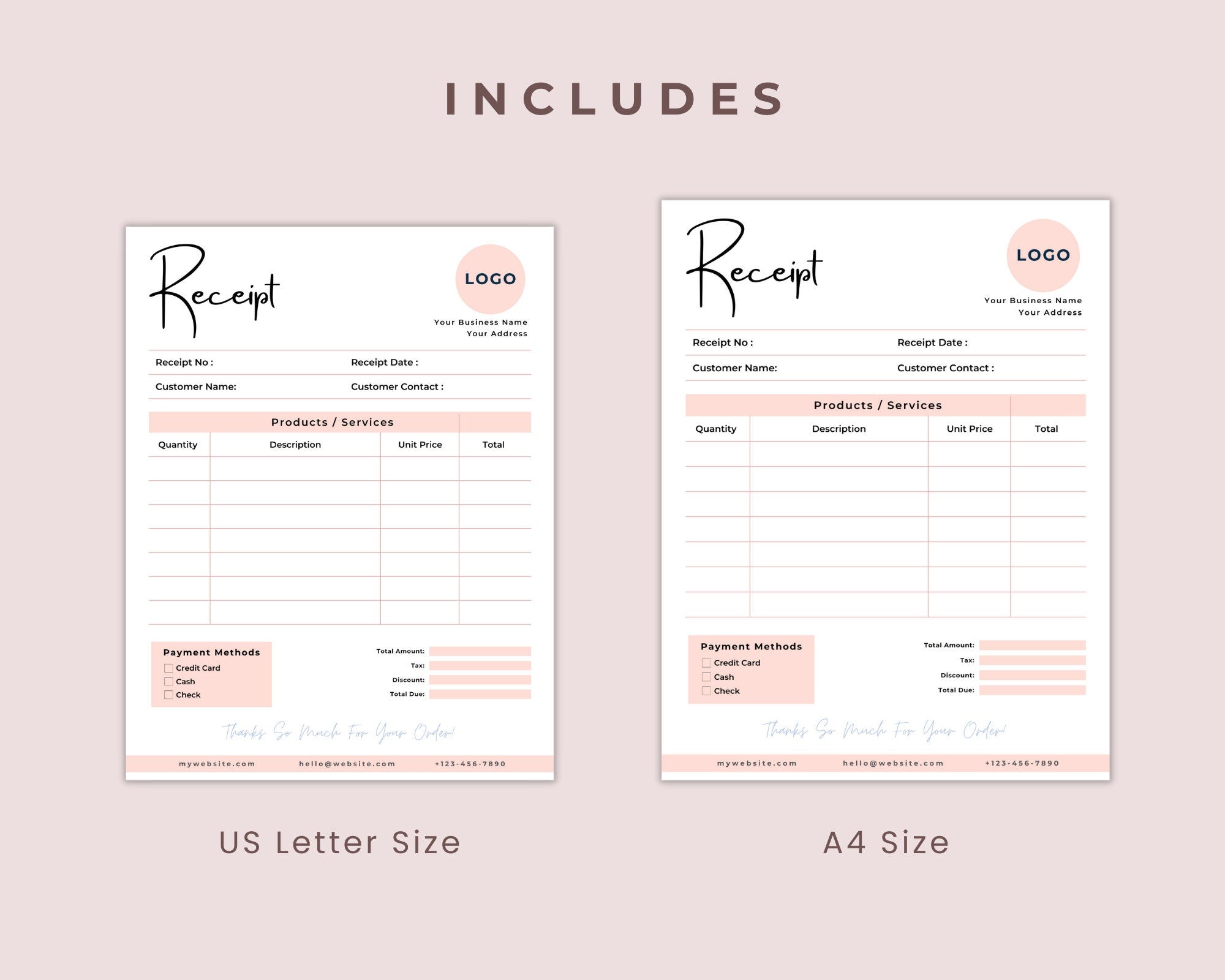 Receipt Template Printable, Billing Template, Business Receipt, Payment Calculation, Purchases Receipt