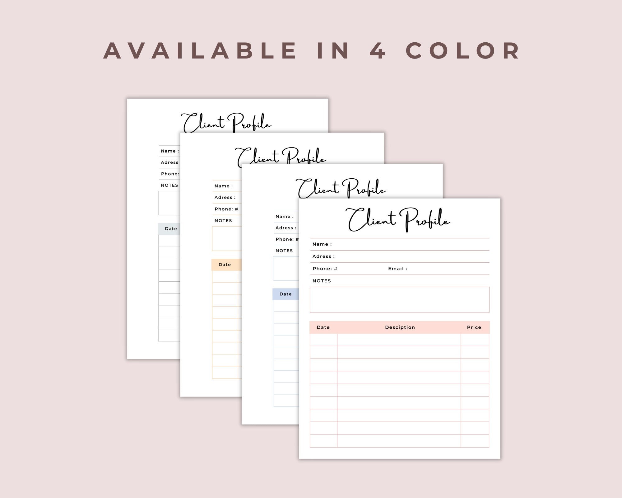 Printable Client Profile Template, Customer Profile, Customer information, client book, business tracker, client tracker