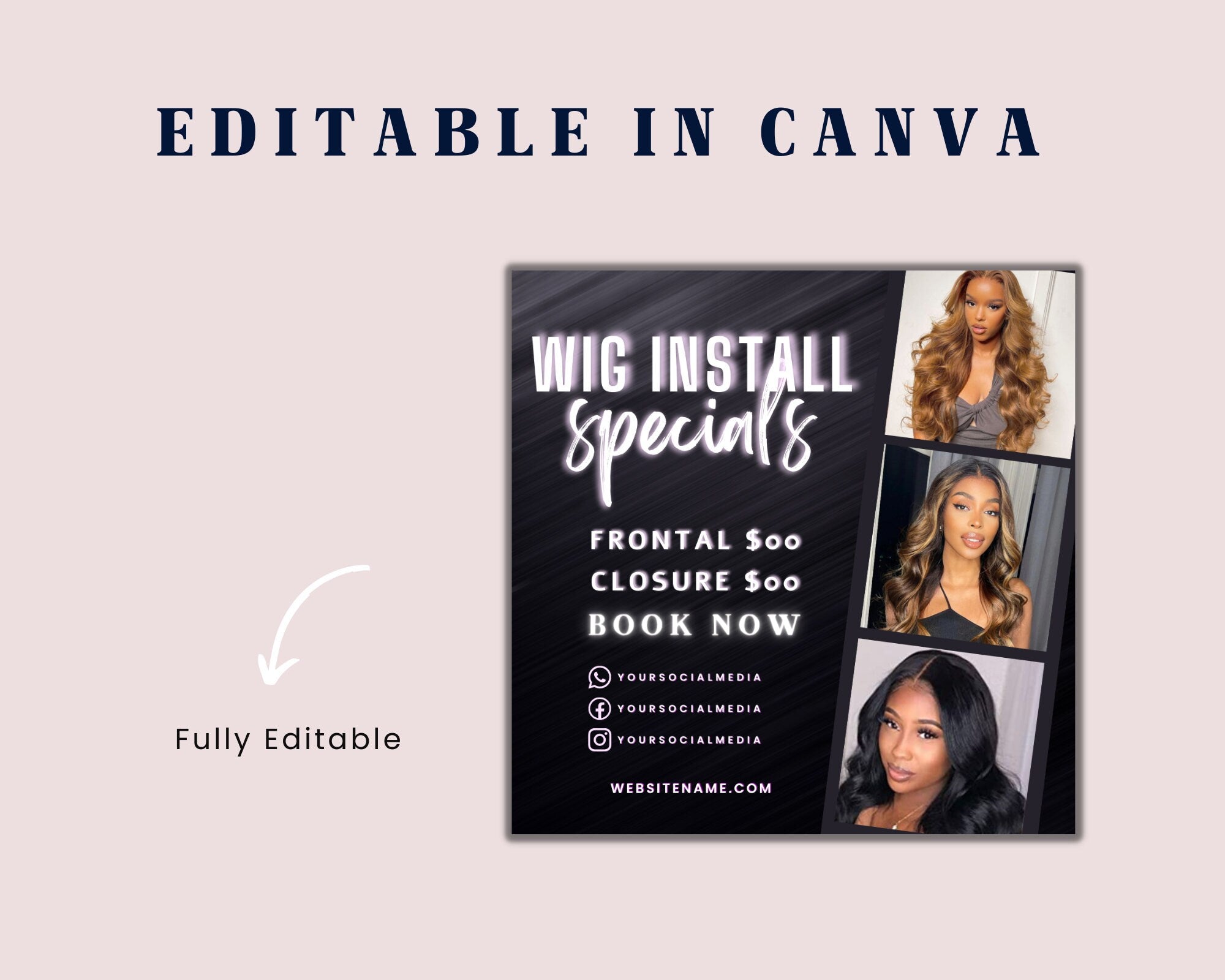 Wig Install Template, Wig Install Flyer, Hair Price List, Booking Template, Salon Price List, Editable Price List, Wig Flyer