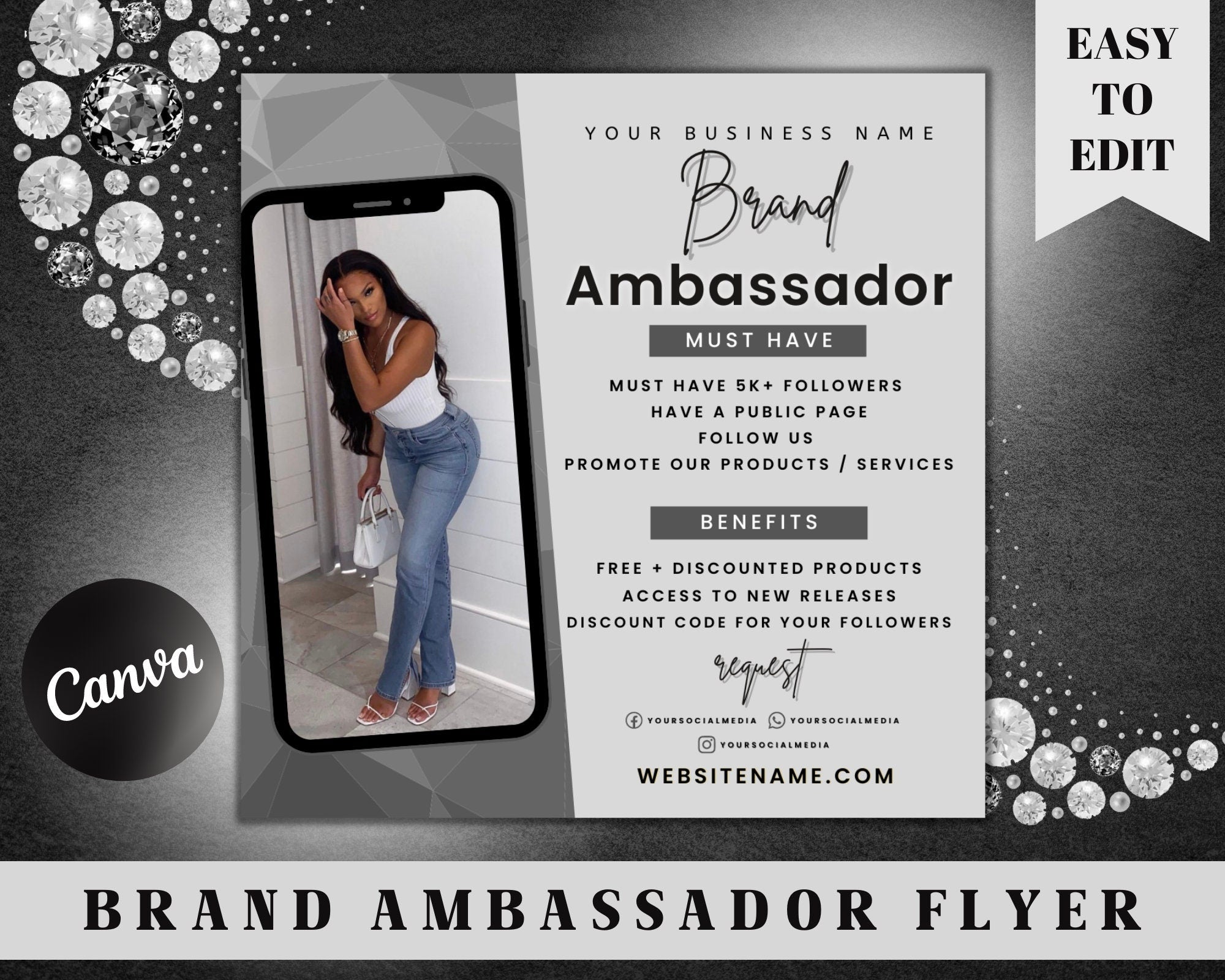 Brand Ambassador Flyer Template, Makeup Ambassador Template For Branding Your Business,Ambassador Flyer Template