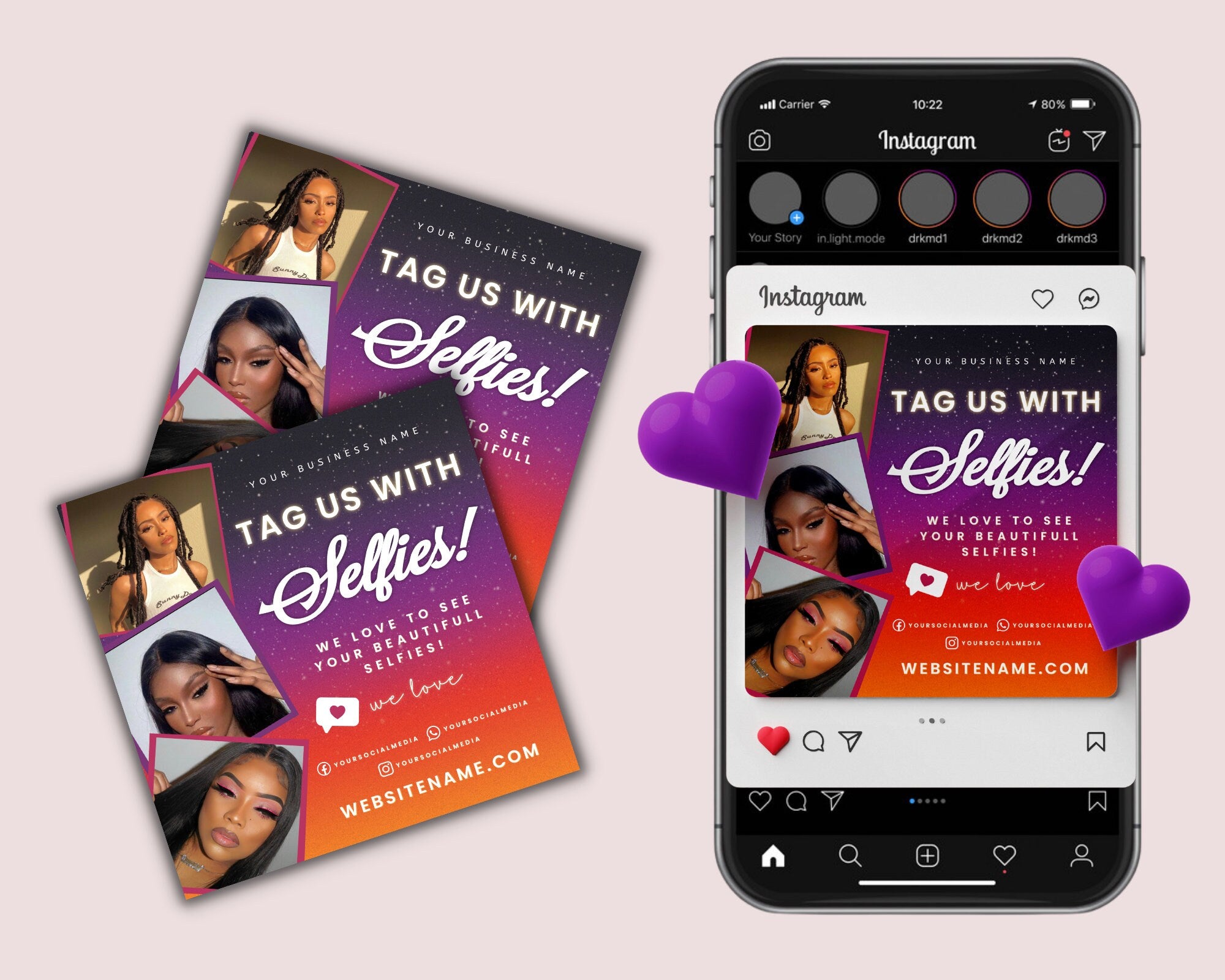 Tag Us In Your Selfie Flyer, Branding Selfies Instagram Editable Template