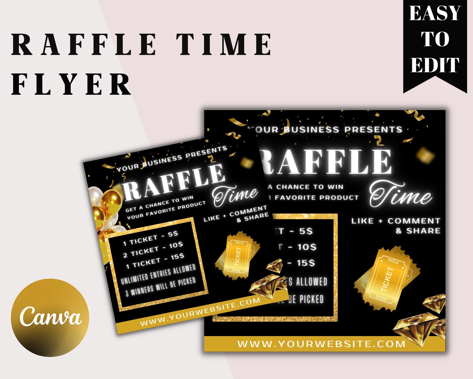 Raffle Ticket Template, Flyer Template, Instagram Flyer, Hair Raffle Flyer, Logos and Branding, Business Flyer, Nail Raffle Flyer