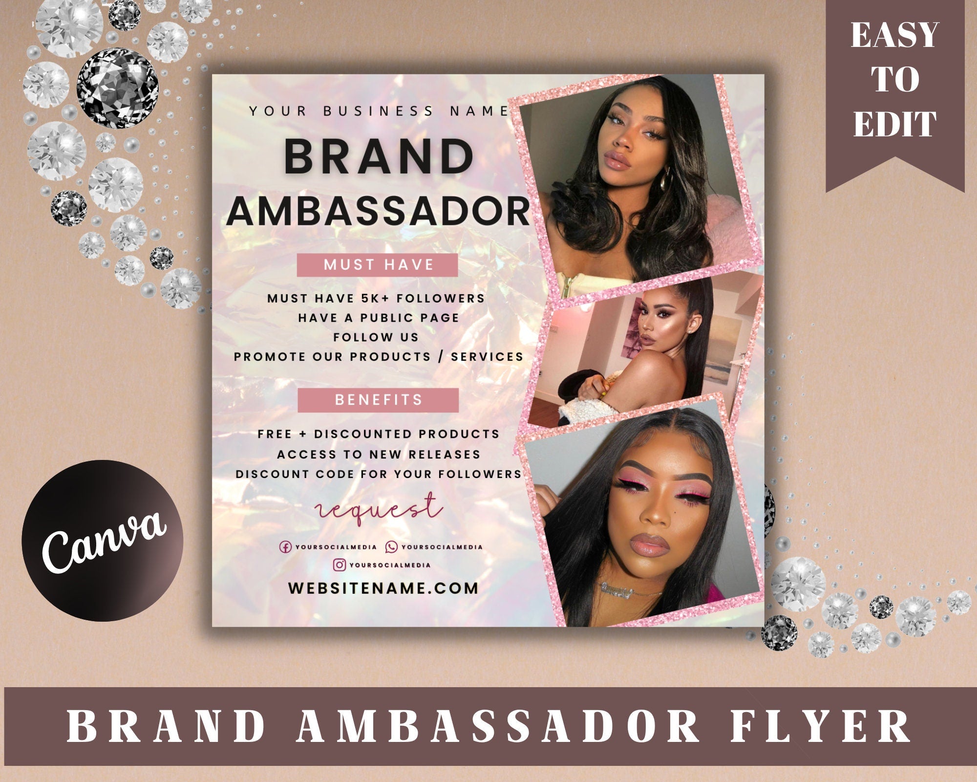 Ambassador Flyer Template, Brand Ambassador Flyer Template, Makeup Ambassador Template For Branding Your Business