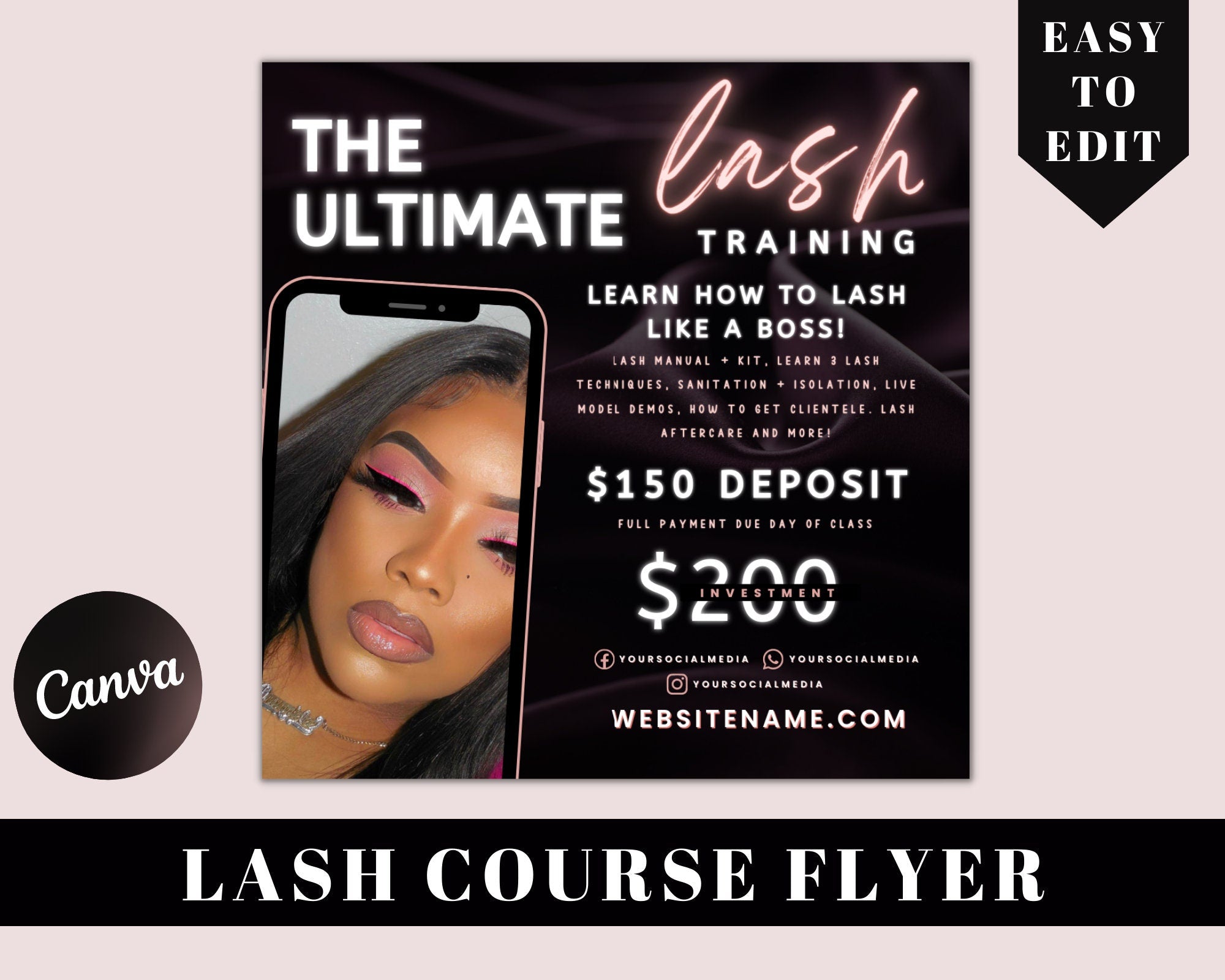 Lash Course Flyer,Lash Training Class Flyer,minimal flyer,lash training,Course Flyer,Lash Tech Flyer