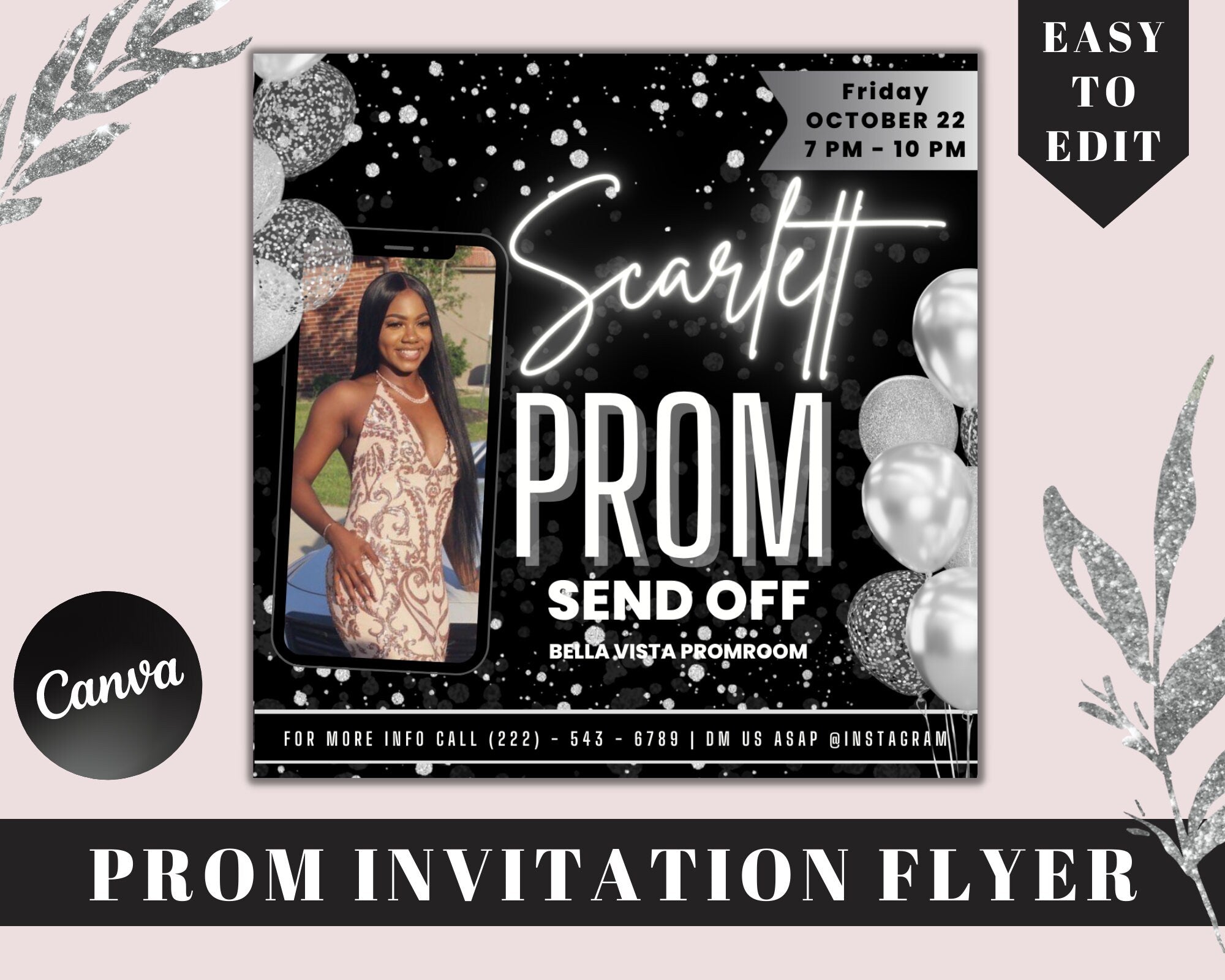 Prom Invitation Flyer, Prom Event Flyer, Prom Invitation, Prom Event Poster, Prom Party Invite, Prom Celebration, Party Flyer Template