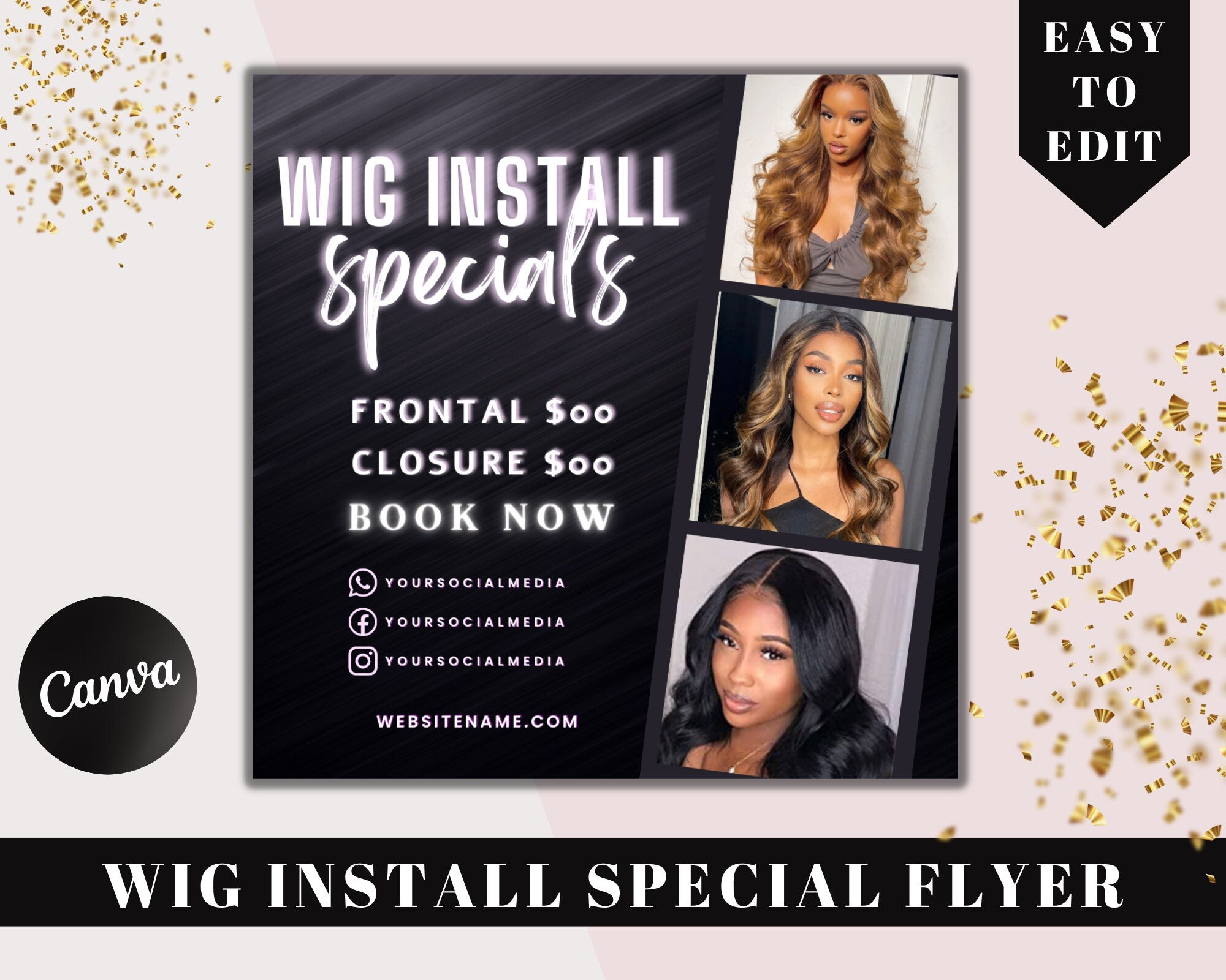 Wig Install Template, Wig Install Flyer, Hair Price List, Booking Template, Salon Price List, Editable Price List, Wig Flyer