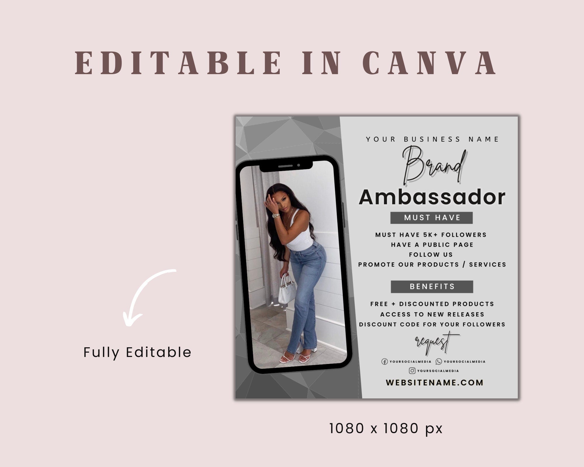 Brand Ambassador Flyer Template, Makeup Ambassador Template For Branding Your Business,Ambassador Flyer Template