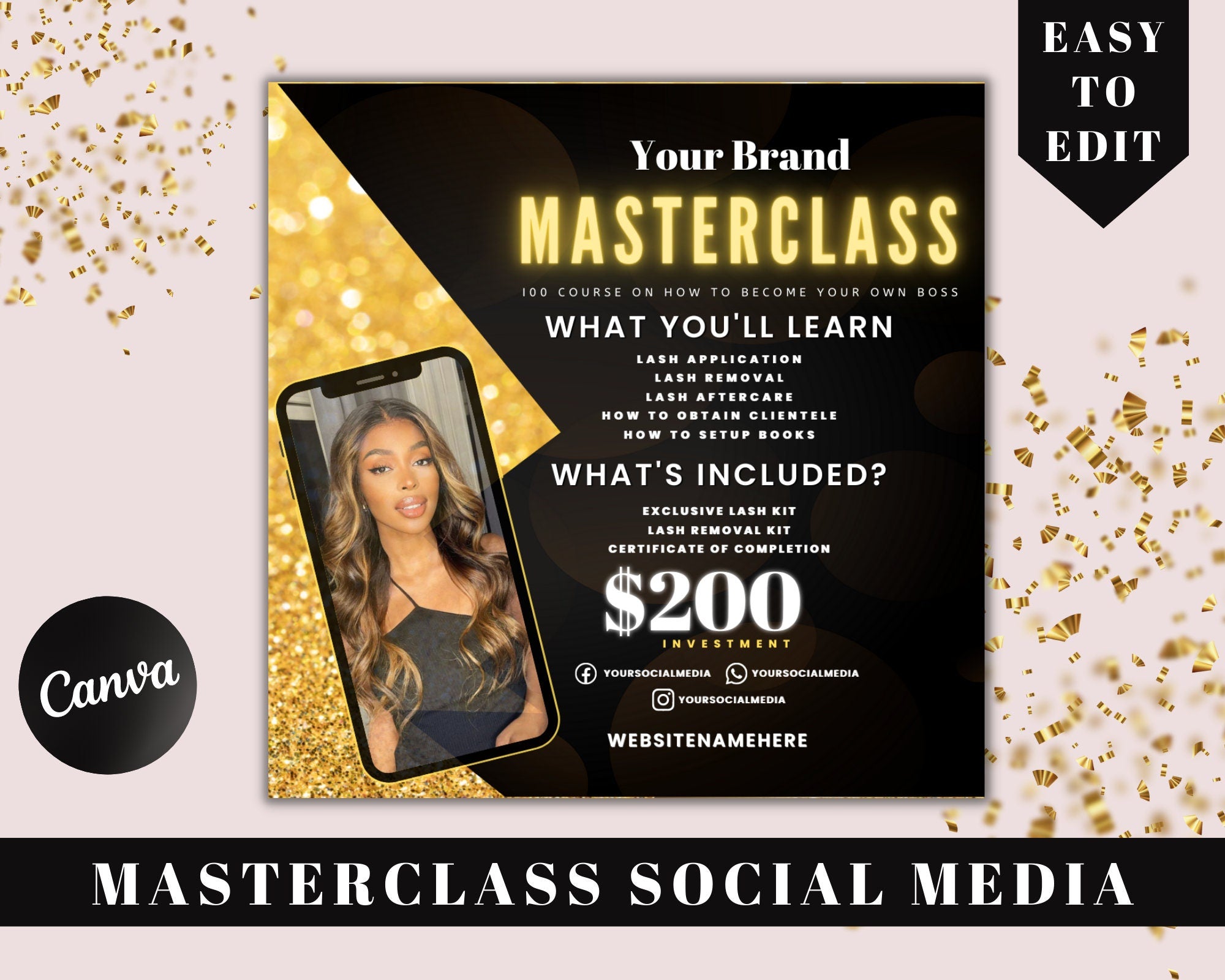 Masterclass Makeup Branding Template,Masterclass Social Media Template,Masterclass Social Media Flyer, Social Media Flyer,