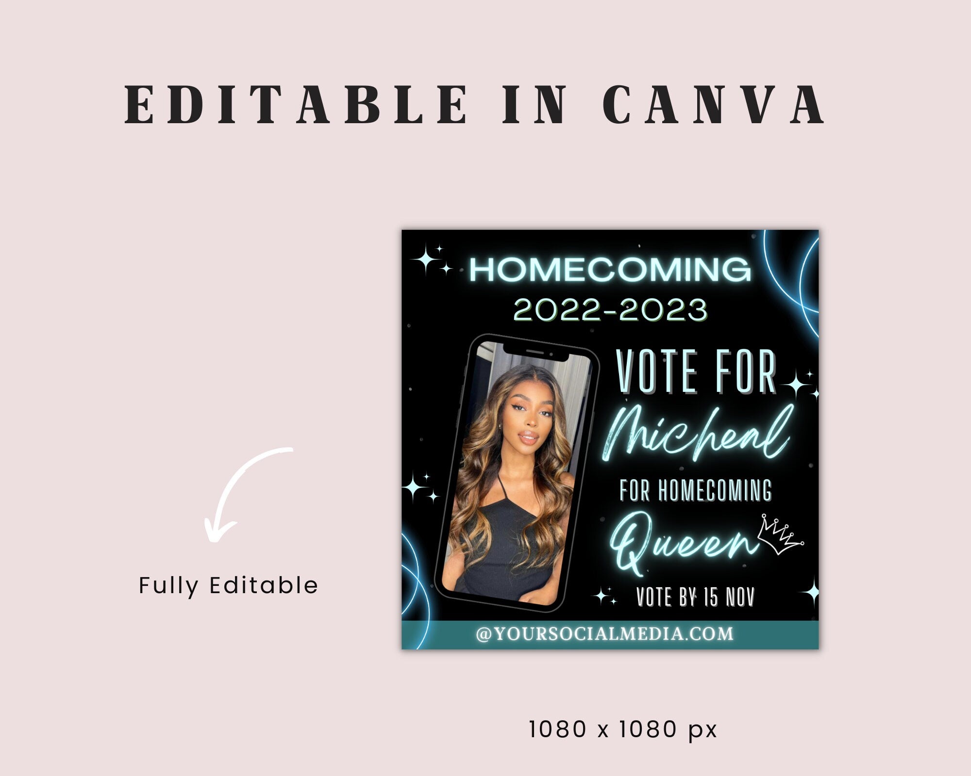 Vote Homecoming Queen Flyer,Homecoming Queen, Book Now Flyer, Instagram Flyer, Beauty Flyer, Homecoming Campaign