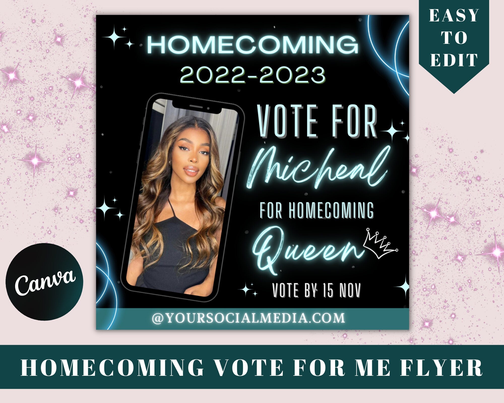 Vote Homecoming Queen Flyer,Homecoming Queen, Book Now Flyer, Instagram Flyer, Beauty Flyer, Homecoming Campaign