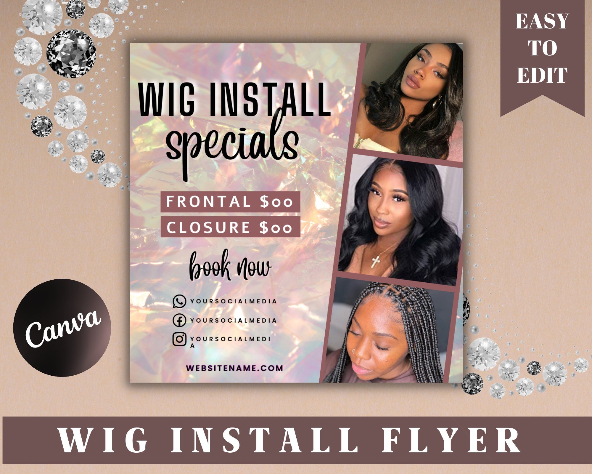 Wig Install Flyer, Booking Template, Salon Price List, Editable Price List, Wig Install Template, Braid Special Flyer, Book Now Template