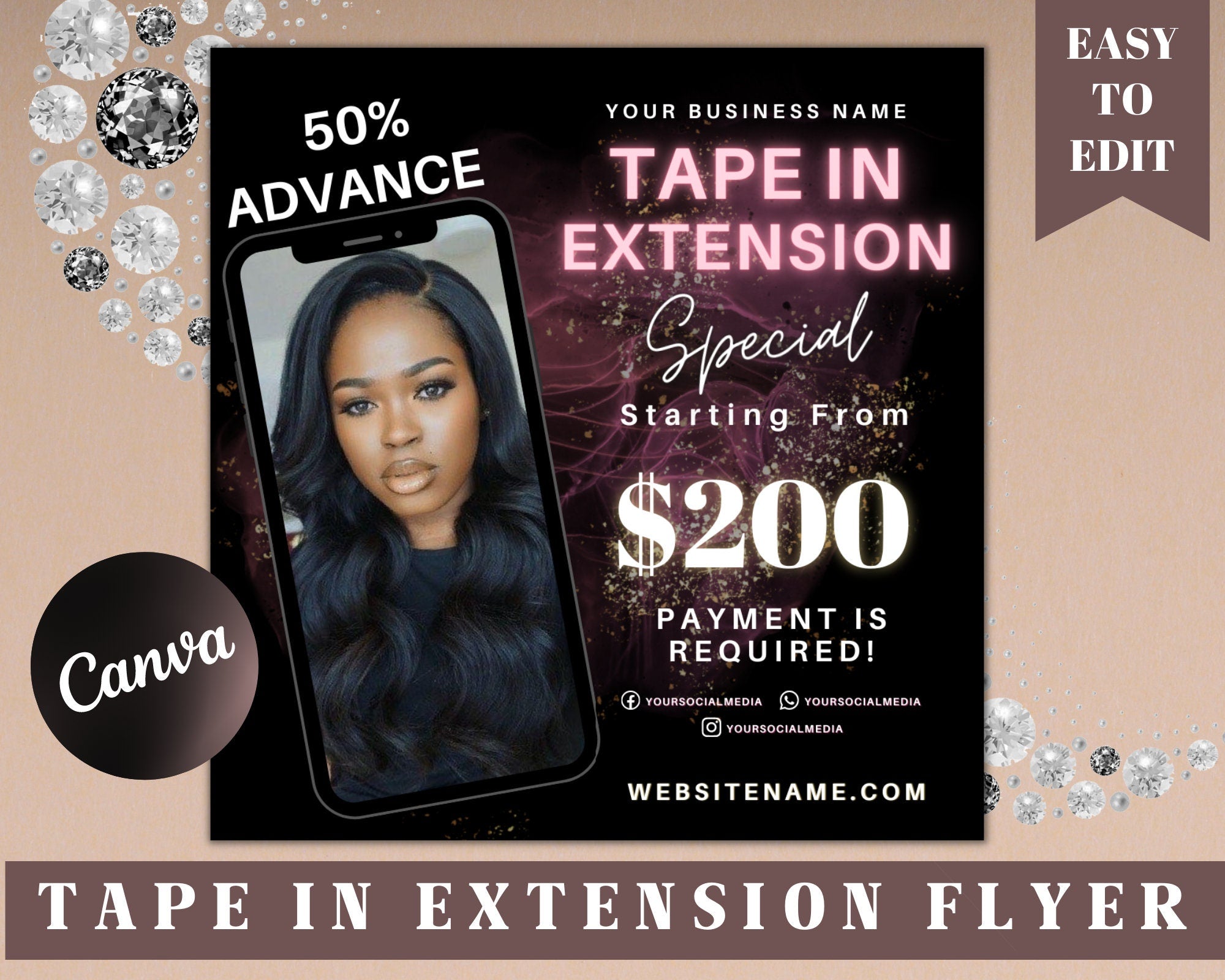 Tape In Hair Extension, Tape In Extension, Tape In Extension Flyer, Hair Flyer Fall, Diy Hair Flyer, Hair Extension Post, Tape In Flyer