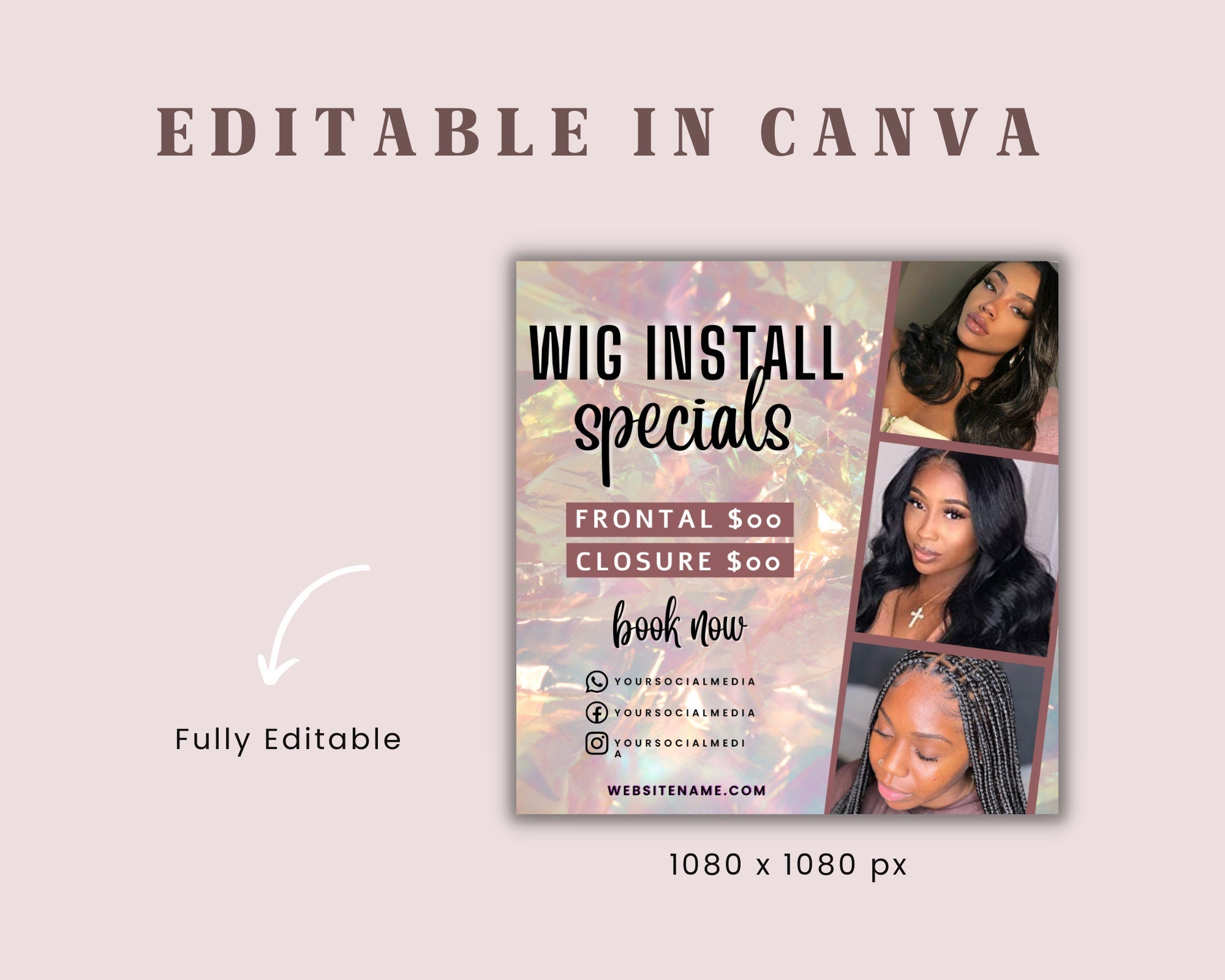 Wig Install Flyer, Booking Template, Salon Price List, Editable Price List, Wig Install Template, Braid Special Flyer, Book Now Template