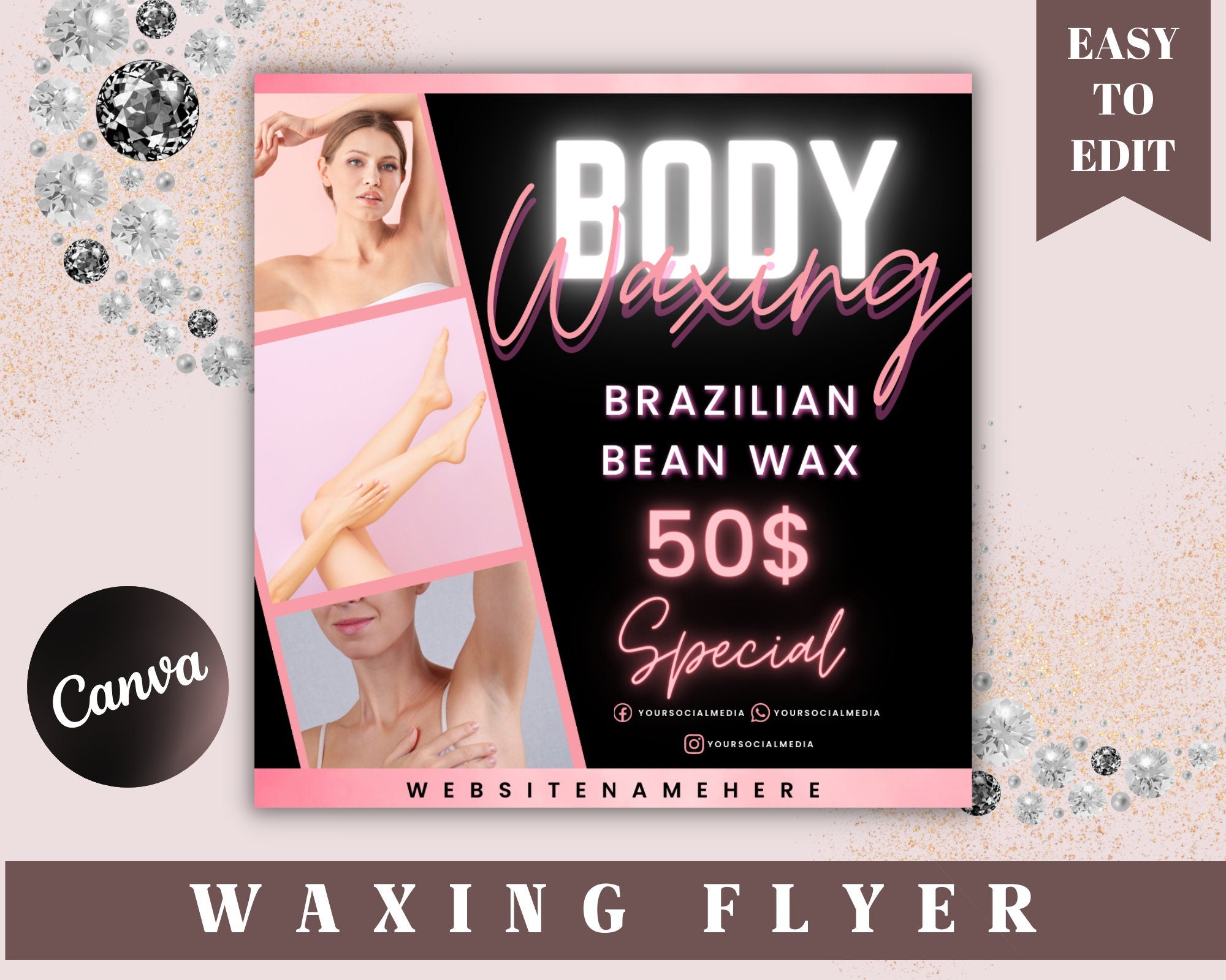 Waxing Flyer, Waxing Flyer Template, Body Waxing Flyer Template, Waxing Training Flyer, Waxing Service, Waxing, Spa Flyer