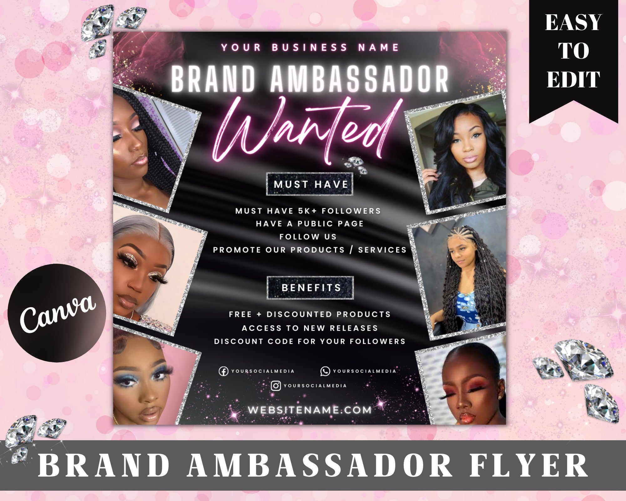 Ambassador Flyer Template, Brand Ambassador Flyer Template, Social Media Flyer, Lash Ambassador, Makeup Ambassador, Makeup Flyer