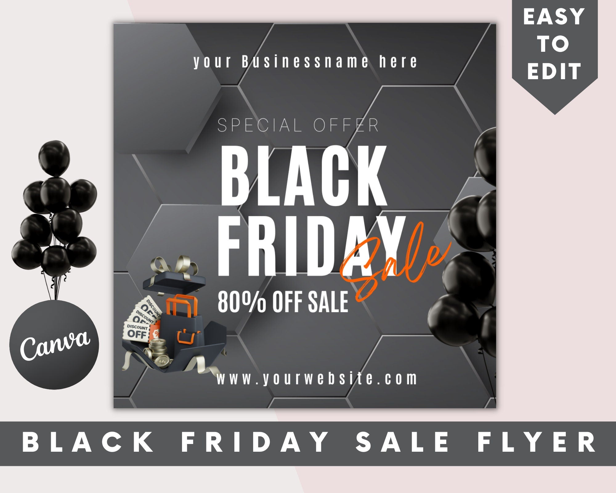 Editable Black Friday Flyer, Pink Friday Flyer, Black Friday Offer, Book Now Flyer, Instagram Template, Black Friday Post, Flash Sale Flyer