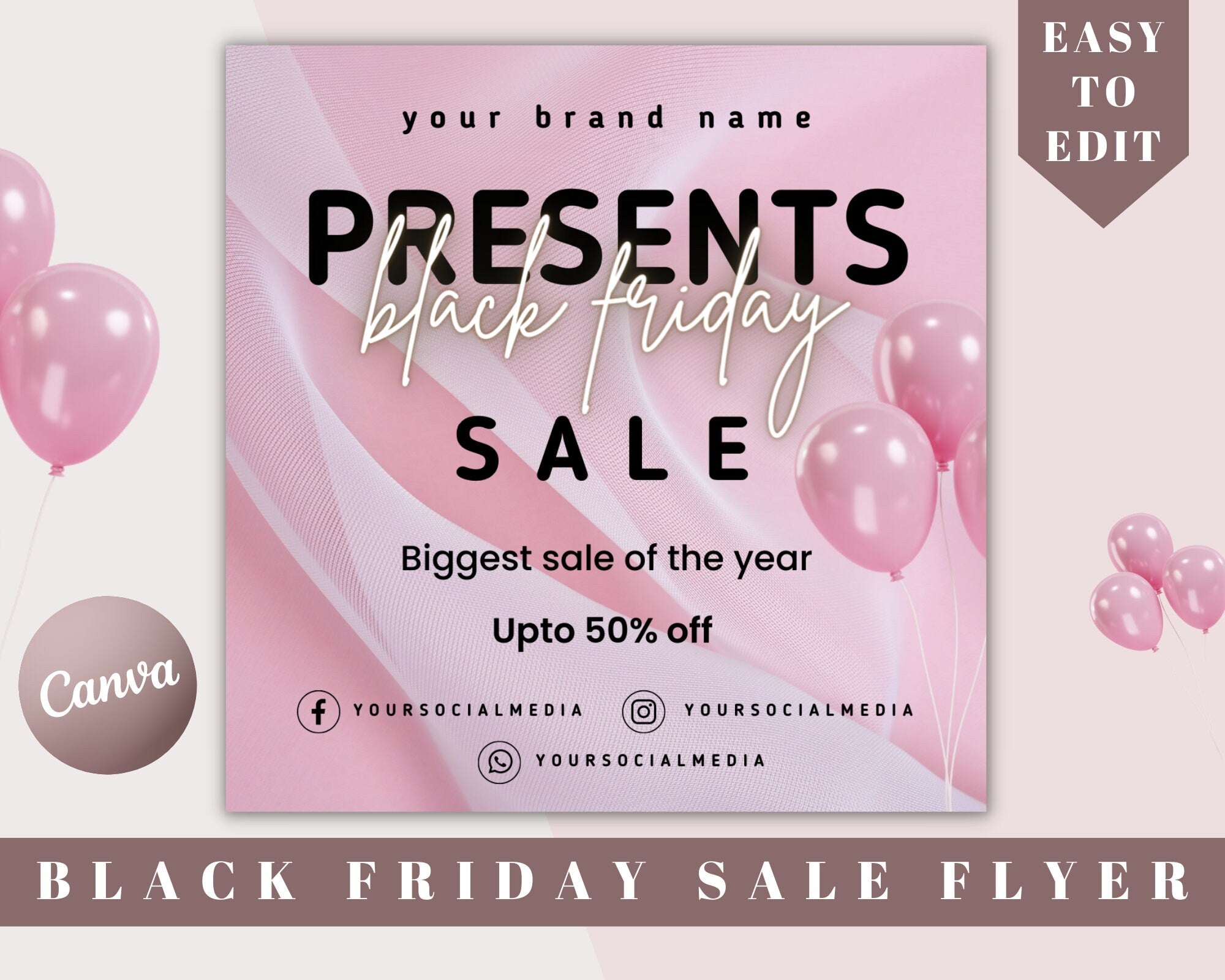 Editable Black Friday Sale, Pink Friday Flyer, Flash Sale Flyer, Book Now Flyer, Instagram Template, Black Friday Offer, Fall Sale Flyer