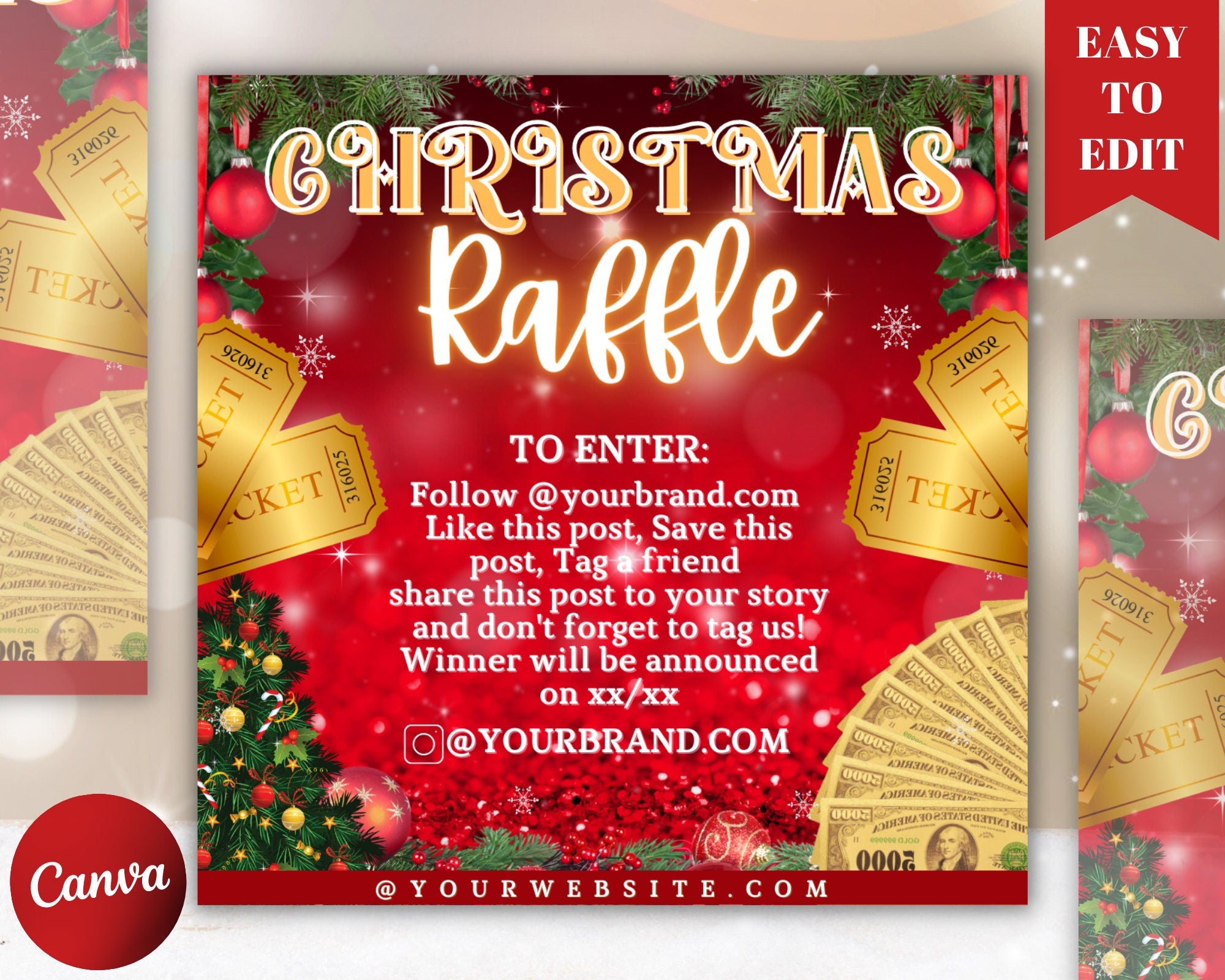 Christmas Raffle Flyer, Contest flyer, Giveaway Flyer, Holiday Flyer, Instagram Flyer, Raffle Flyer, Raffle Ticket Flyer, Social Media Flyer