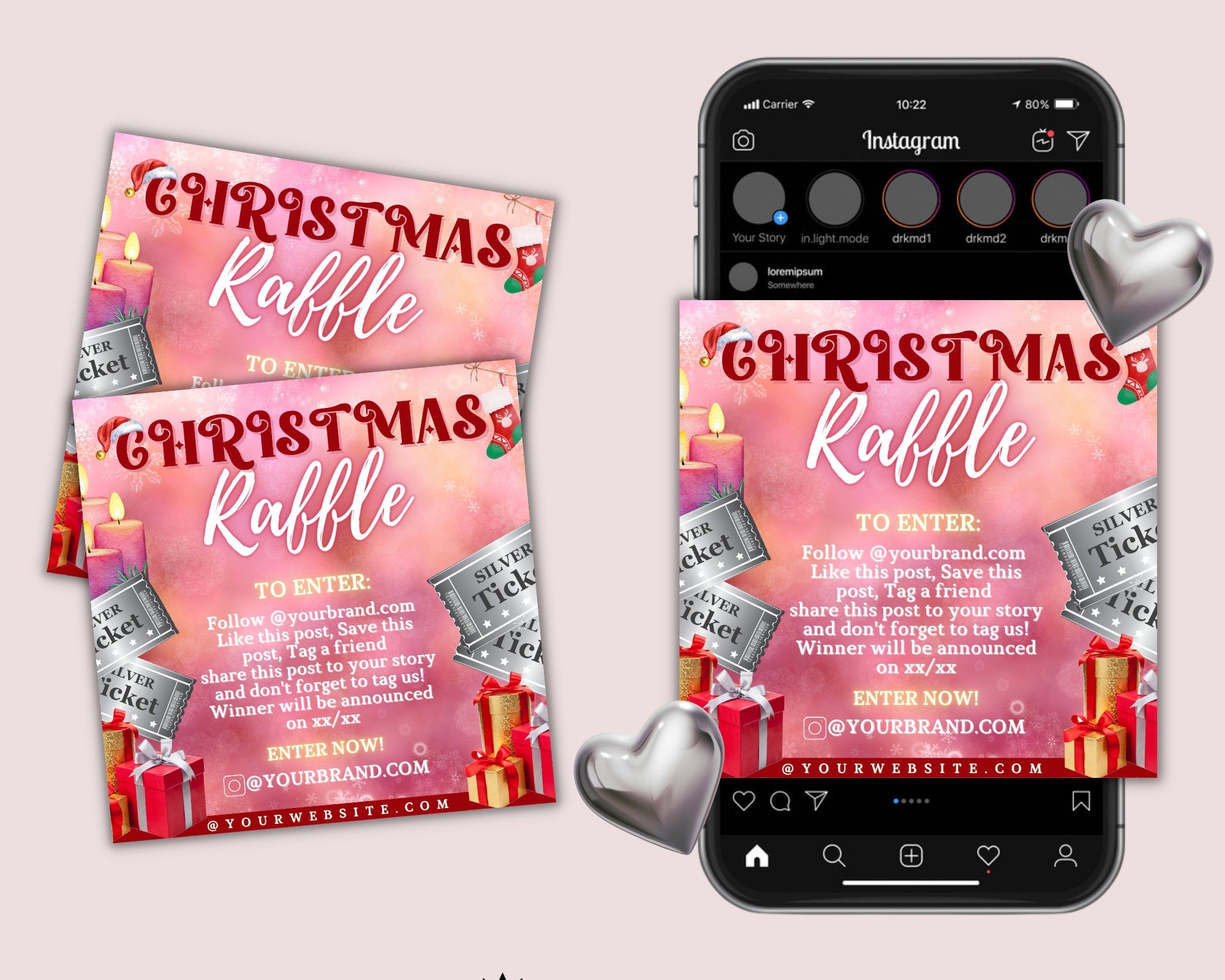 Editable Christmas Raffle Ticket Flyer Template, Giveaway Flyer, Contest flyer, Holiday Flyer, Instagram Flyer, Social Media Flyer