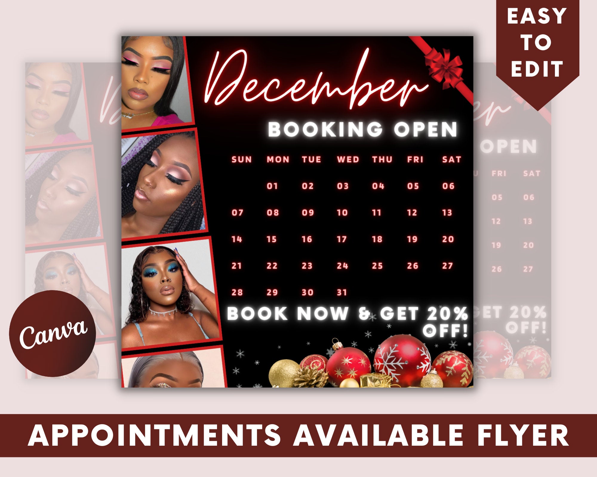 December Book Now Flyer, Christmas Appointment, Christmas Book Now, Booking Flyer, Book Now Flyer, Social Media Flyer, Book Now Template