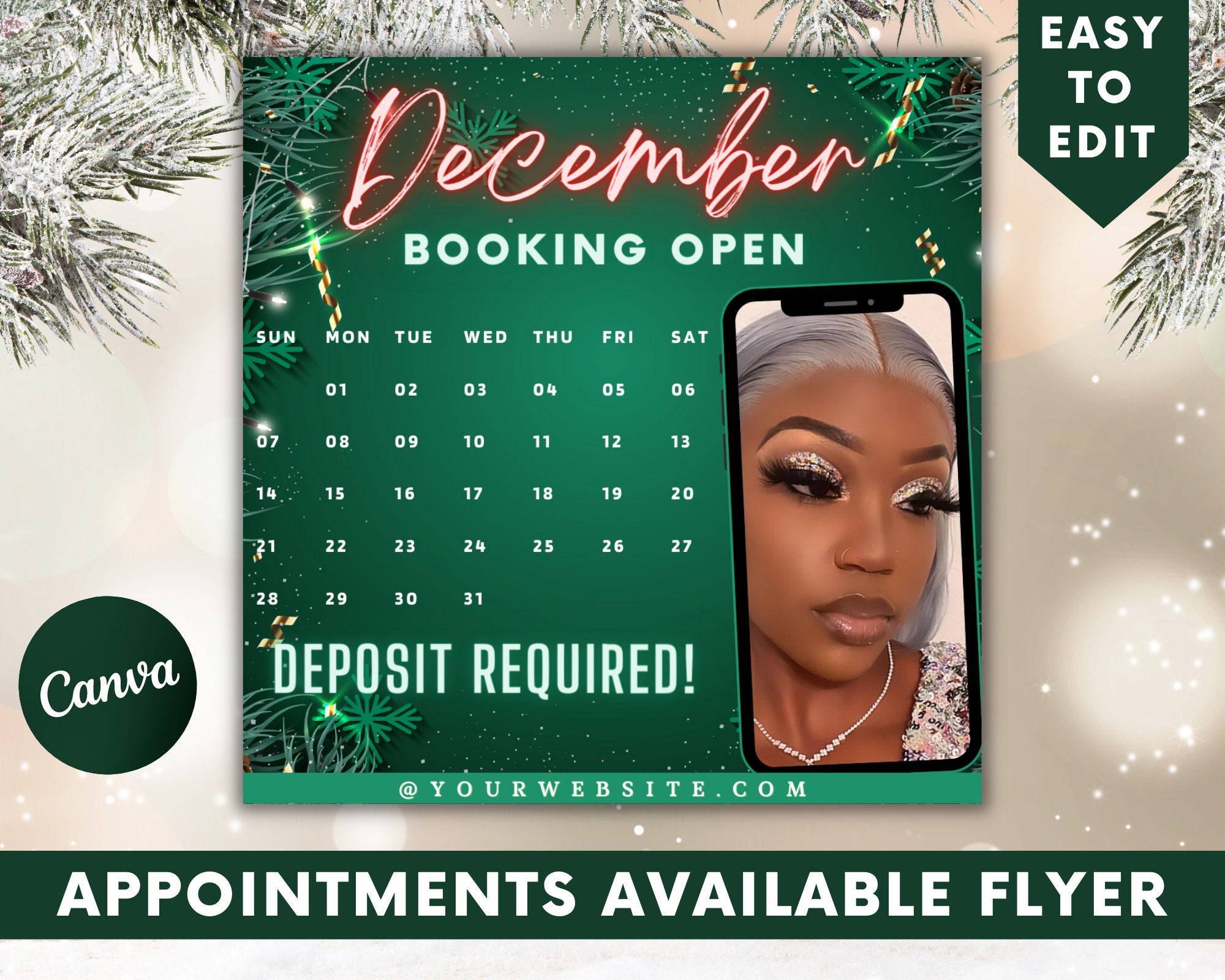 Christmas Appointment Available Flyer, December Book Now, Social Media Flyer, December Appointment Flyer, Hair Appointments