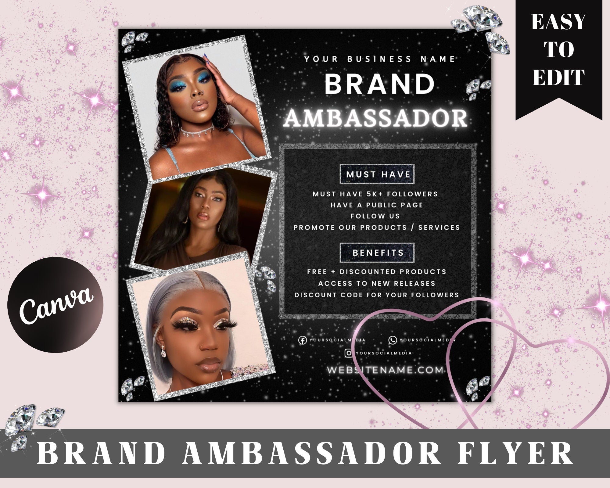 Ambassador Flyer Template, Brand Ambassador Flyer, Lash Ambassador, Makeup Ambassador, Brand Exposure, Ambassador Contract