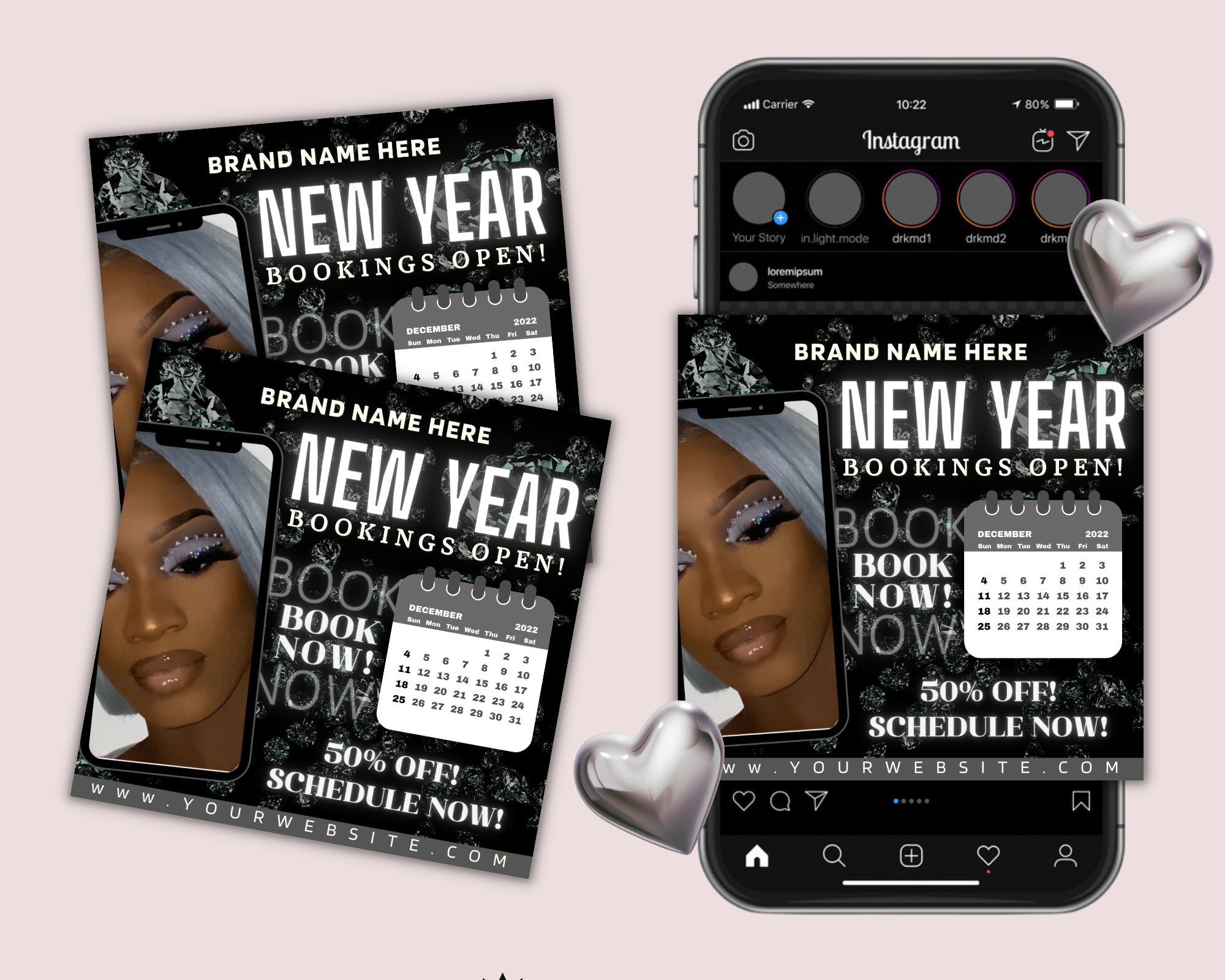 Editable New Year Flyer, Booking Flyer, Appointment Flyer, Makeup Appointment, Hair Booking Flyer, Lash Booking Flyer, Nail Appointment