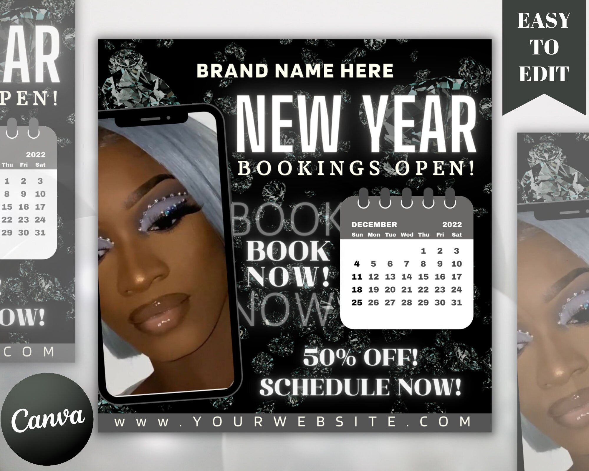 Editable New Year Flyer, Booking Flyer, Appointment Flyer, Makeup Appointment, Hair Booking Flyer, Lash Booking Flyer, Nail Appointment