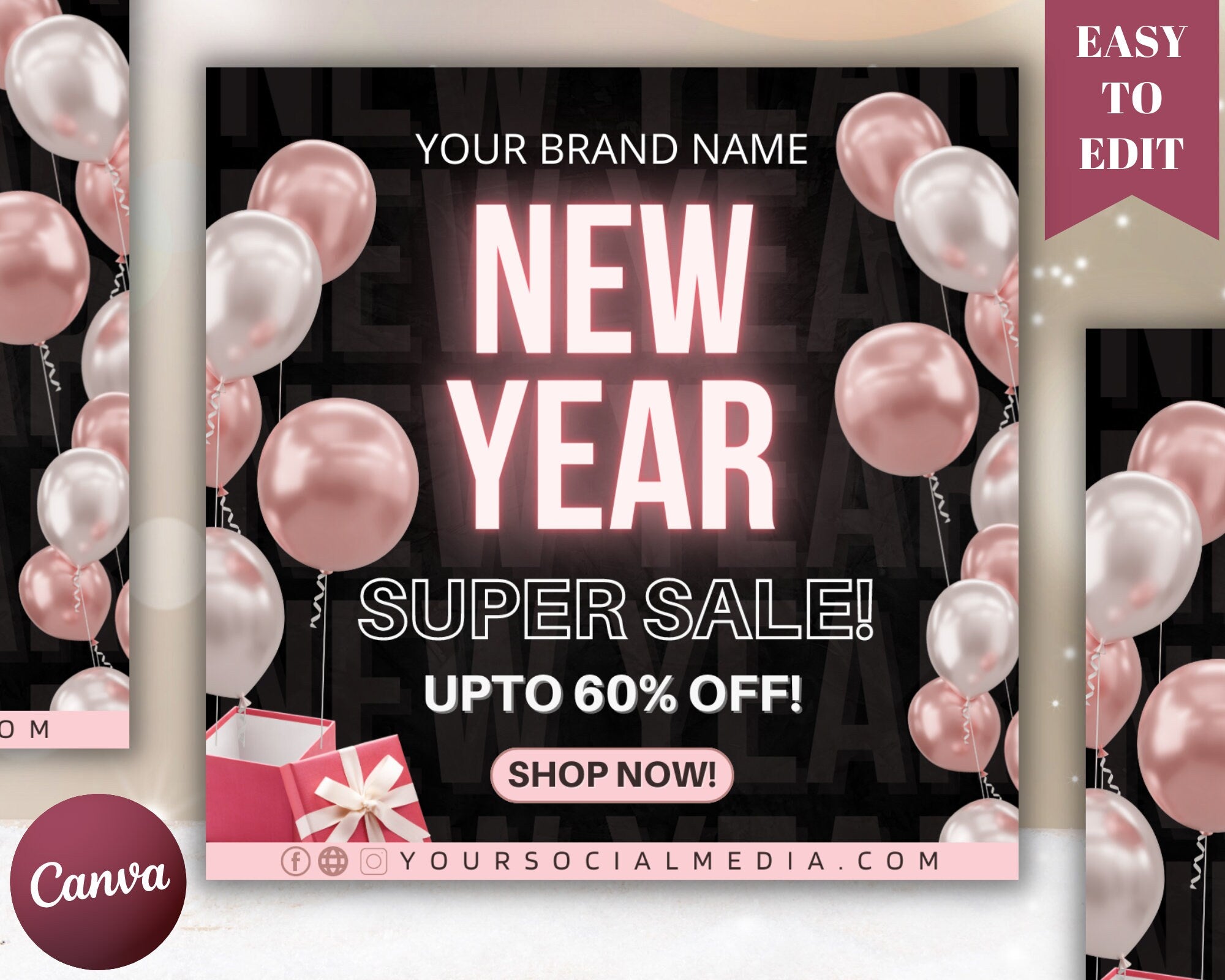 New Year Sale Flyer Template, Holiday Sale Flyer, Social Media Flyer, New Year Booking, Pre Made Flyer, Flash Sale Flyer