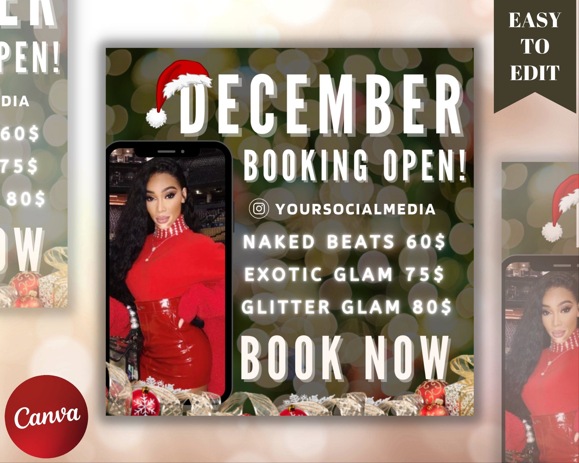 December Book Now Flyer, Bookings Open Flyer, Christmas Flyer, Appointments Flyer, Available Flyer, Holiday Flyer, Social Media Flyer